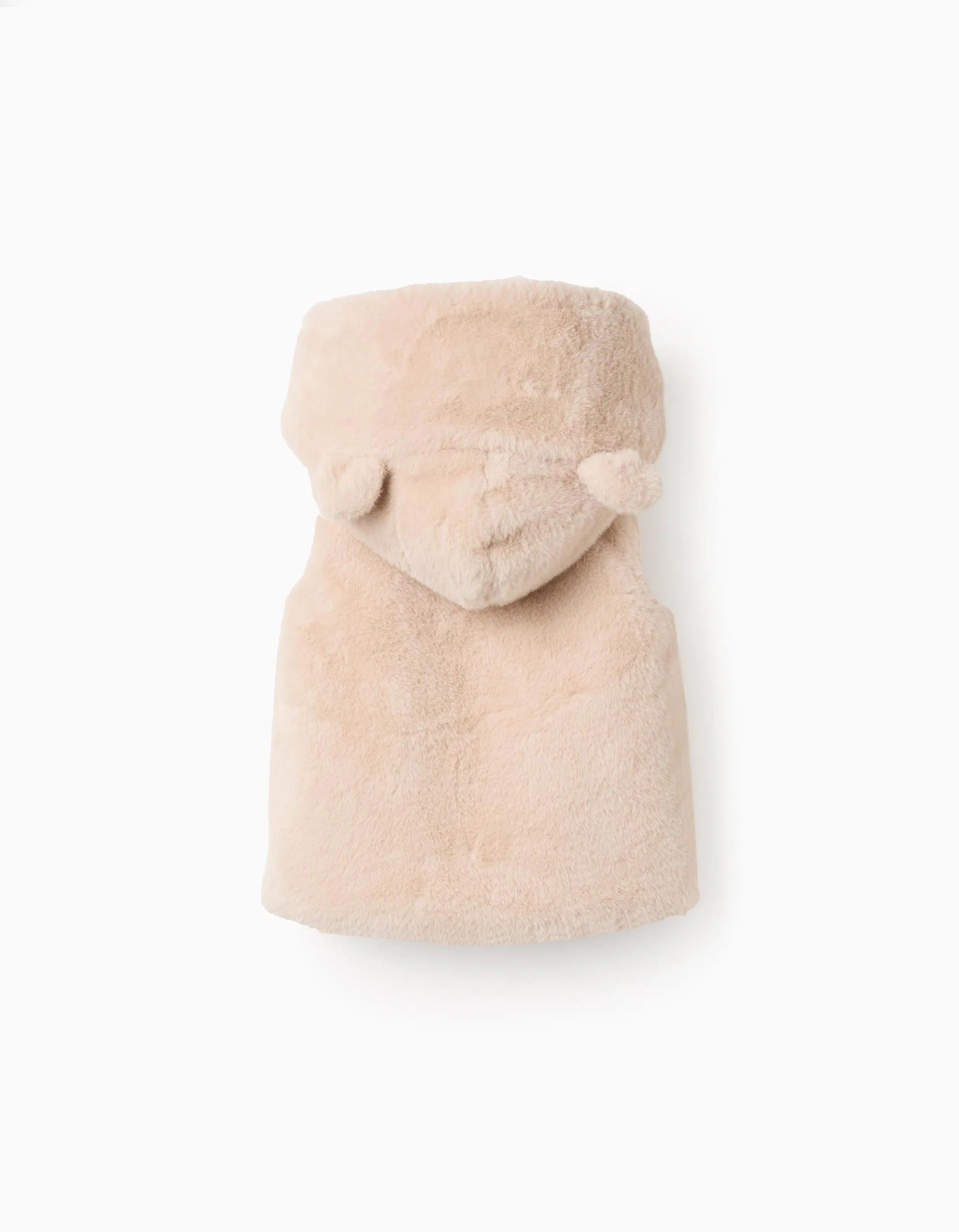Fleece Hooded Gilet for Baby Girls, Beige