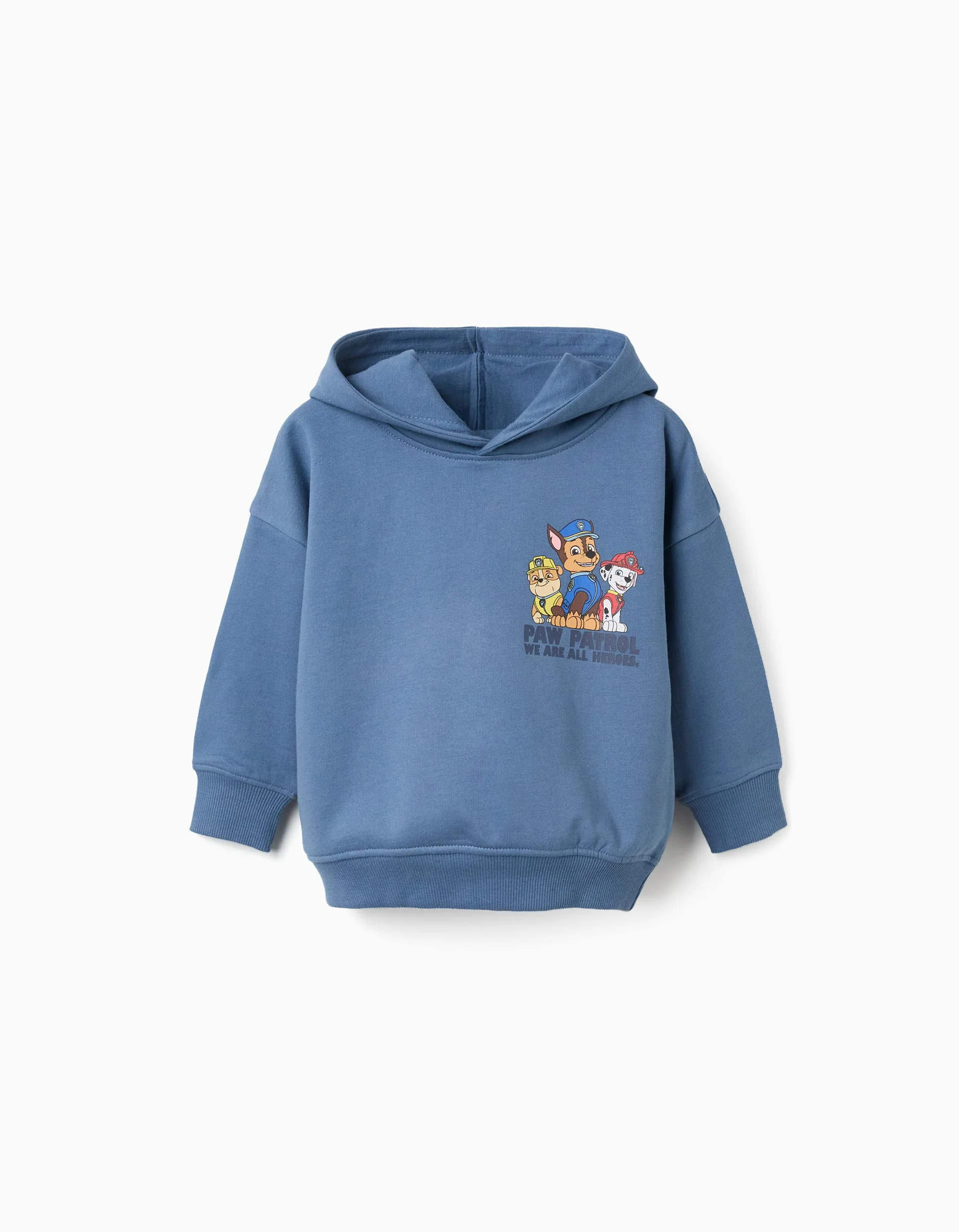 Hooded brushed sweatshirt with Paw Patrol prints for baby boys, blue