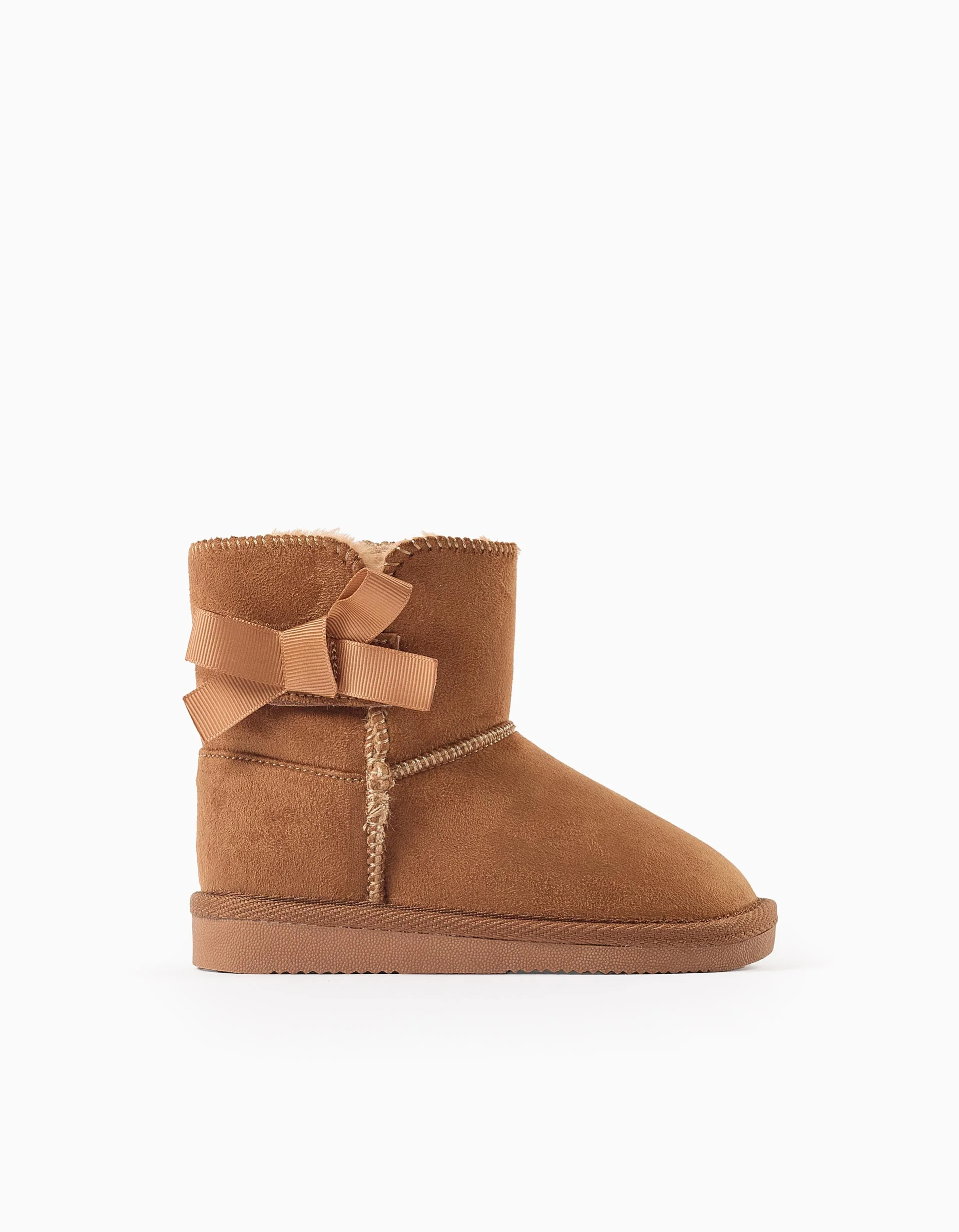 Boots with Touch-Fastener Bow and Furry Lining for Baby Girls, Camel