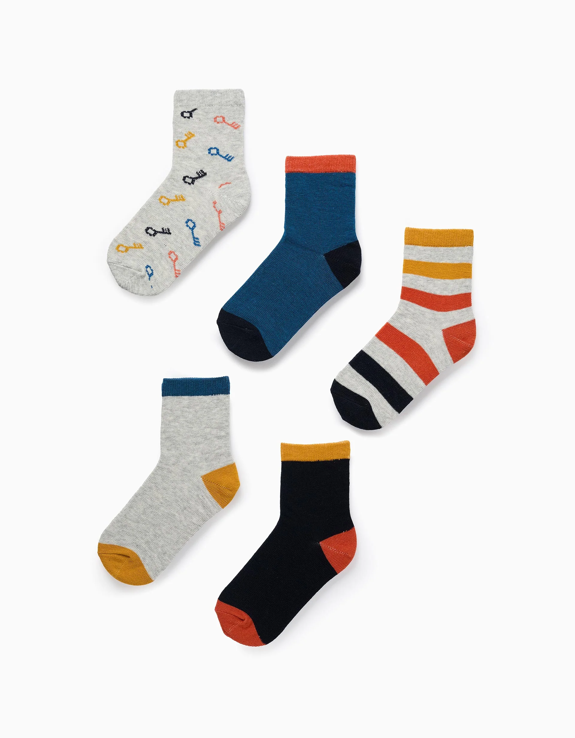 Pack of 5 Pairs of Socks for Boys 'Keys', Multicolour