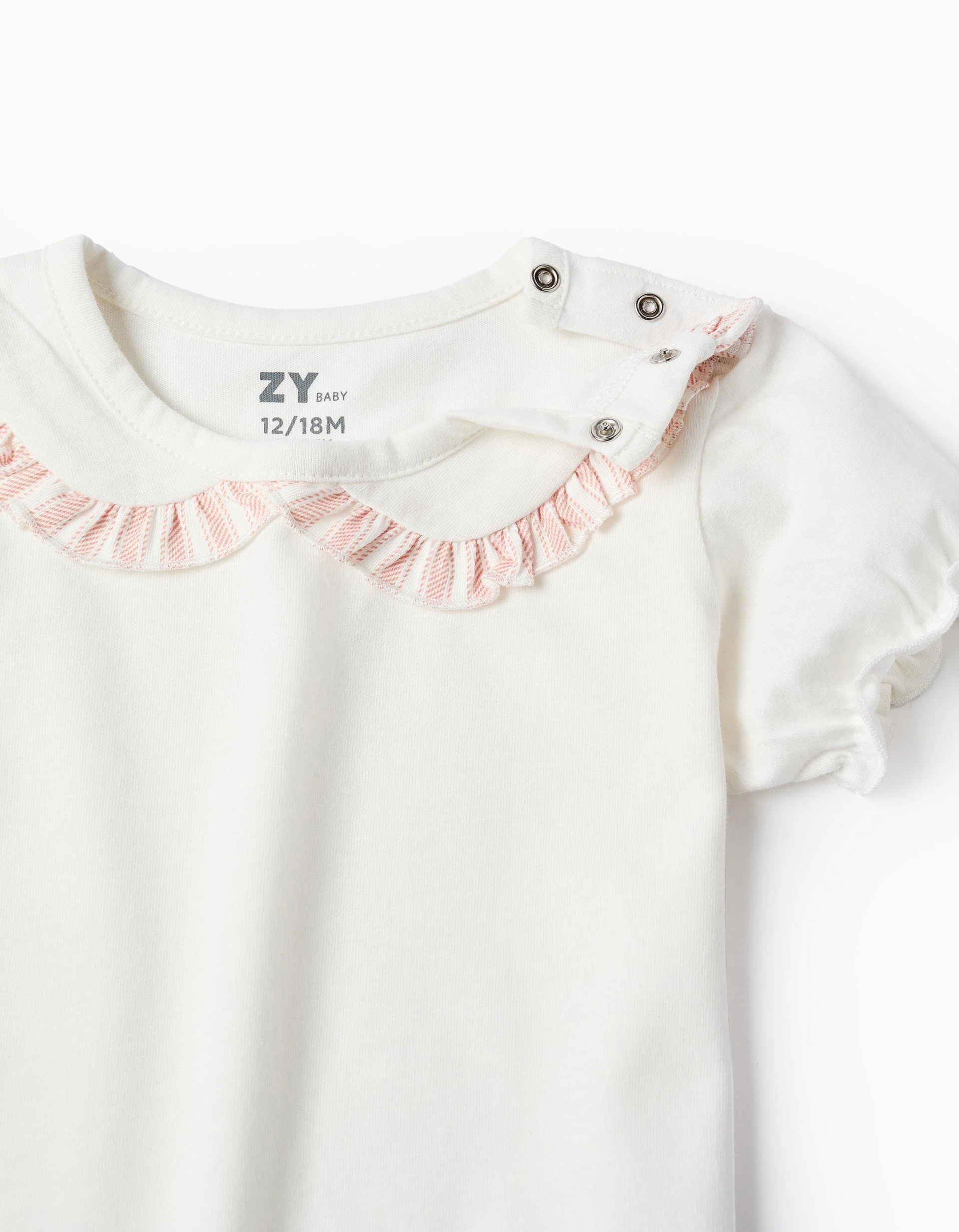 Cotton Jersey Pyjama with Stripes for Baby Girls, White/Pink