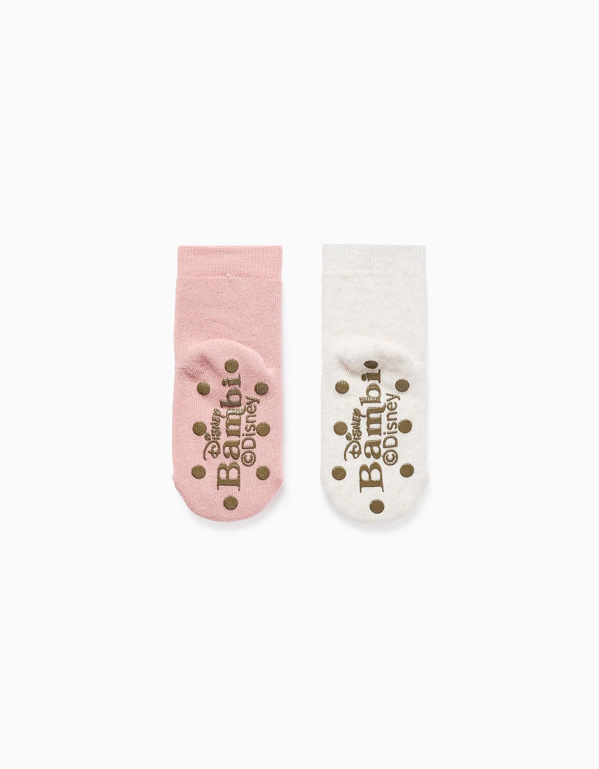 Pack of 2 Pairs of Non-slip Socks for Baby Girls 'Bambi', Pink/Beige