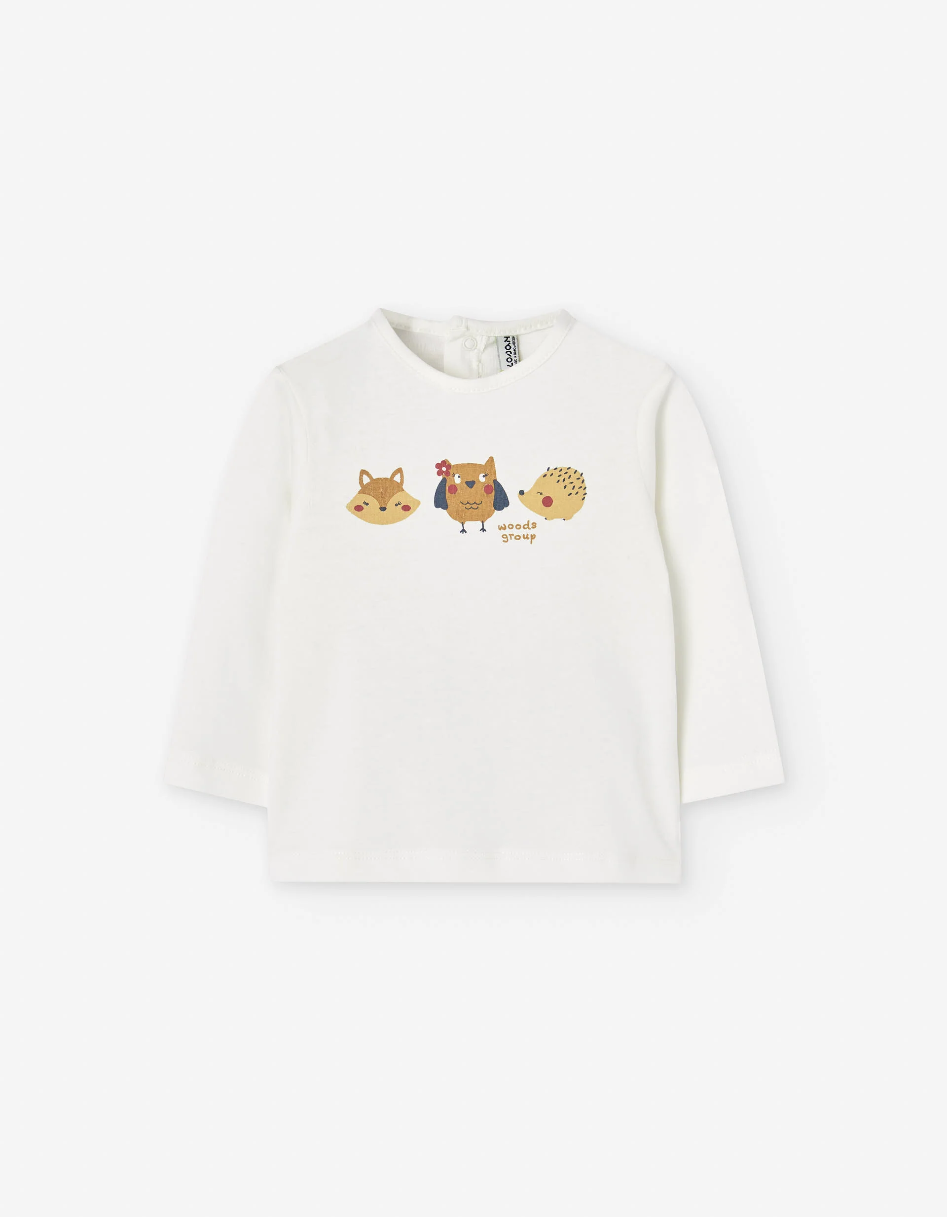 Long sleeve cotton T-shirt 'woods group' print for baby girls, white