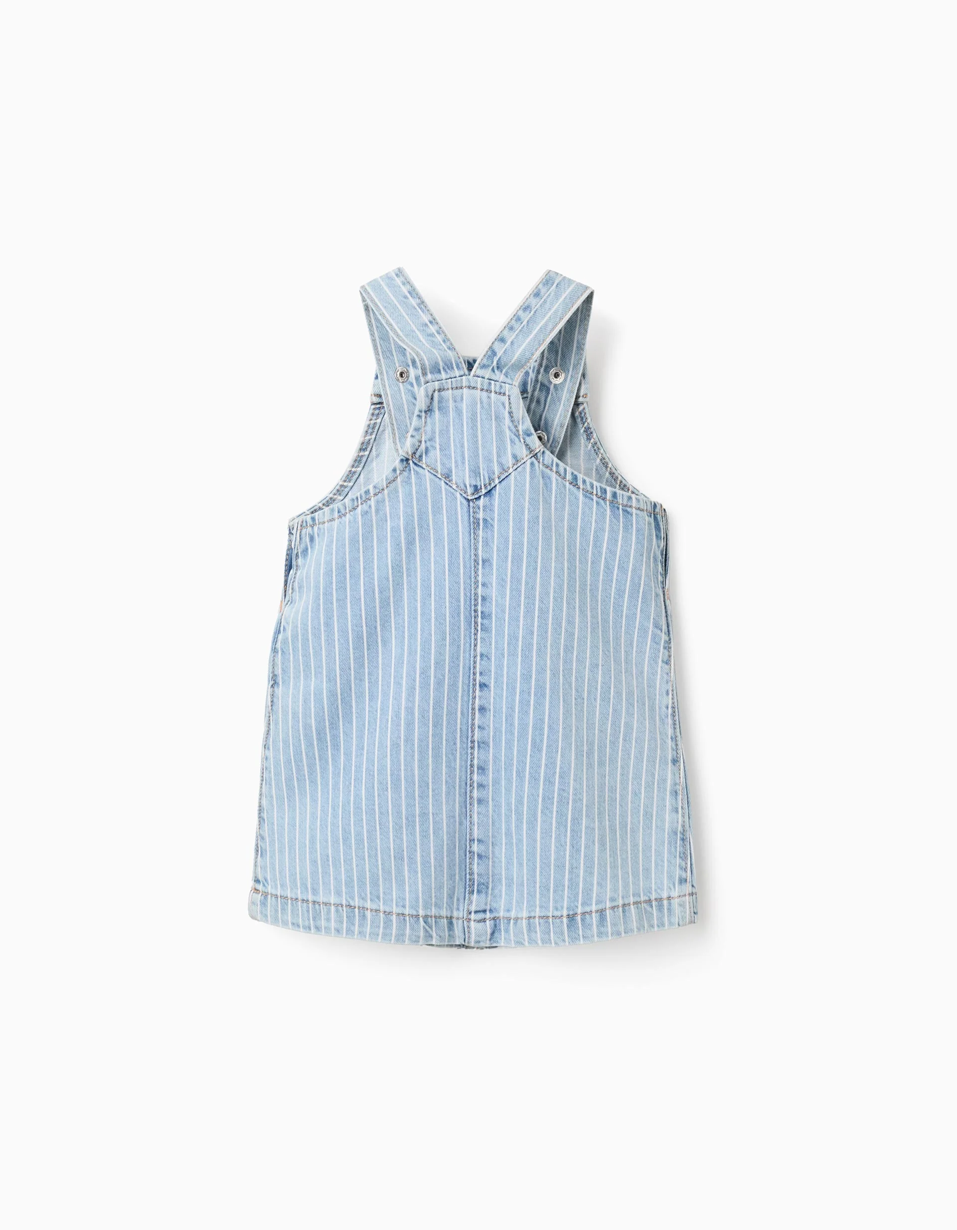 Striped Denim Pinafore Dress for Baby Girls, Light Blue/White