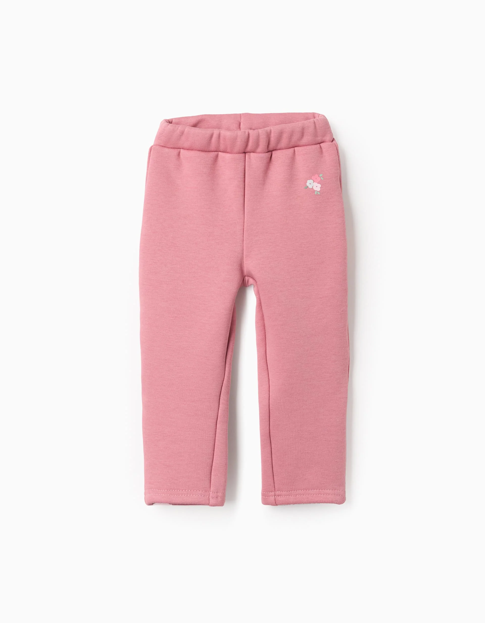 Brushed leggings with flower print for baby girls, pink