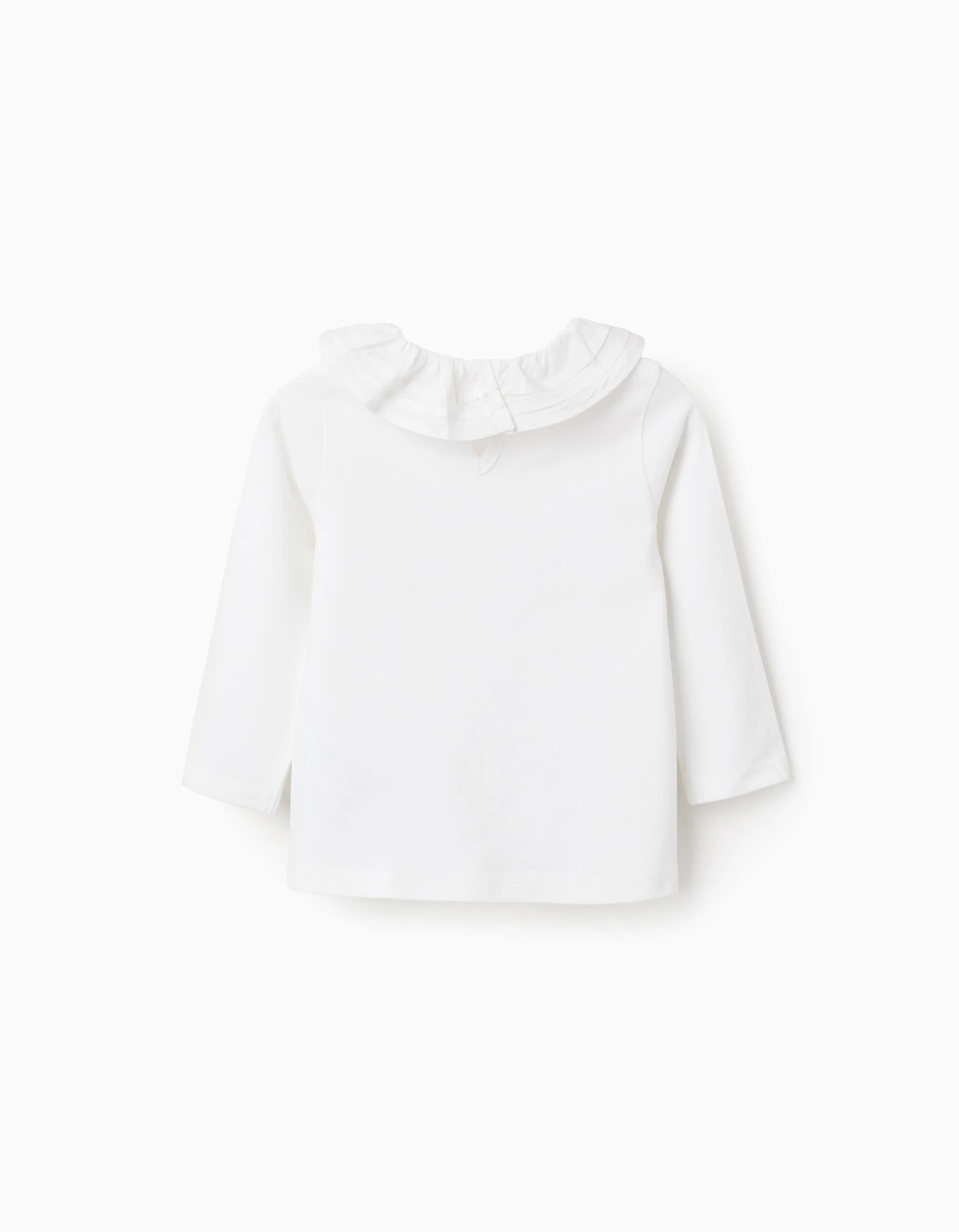 Long Sleeve Ruffle Neck T-Shirt for Baby Girls, White