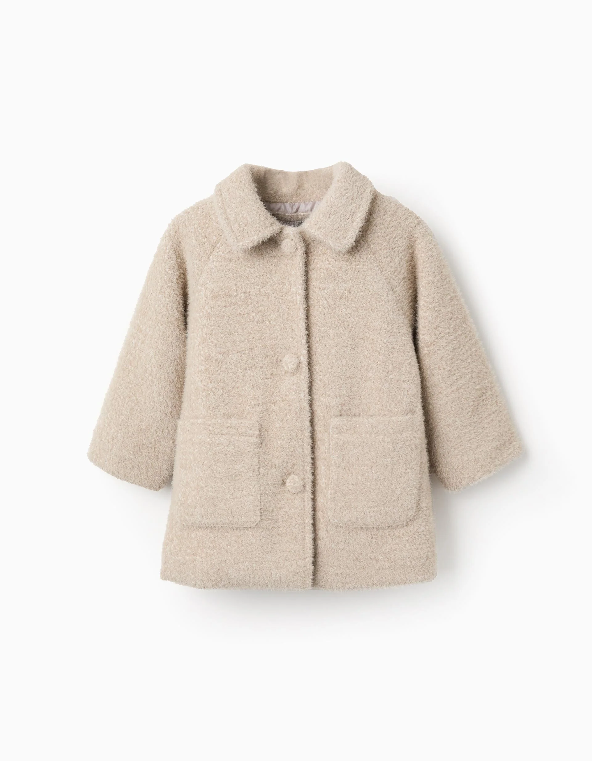Fluffy Buttoned Jacket for Baby Girls, Beige