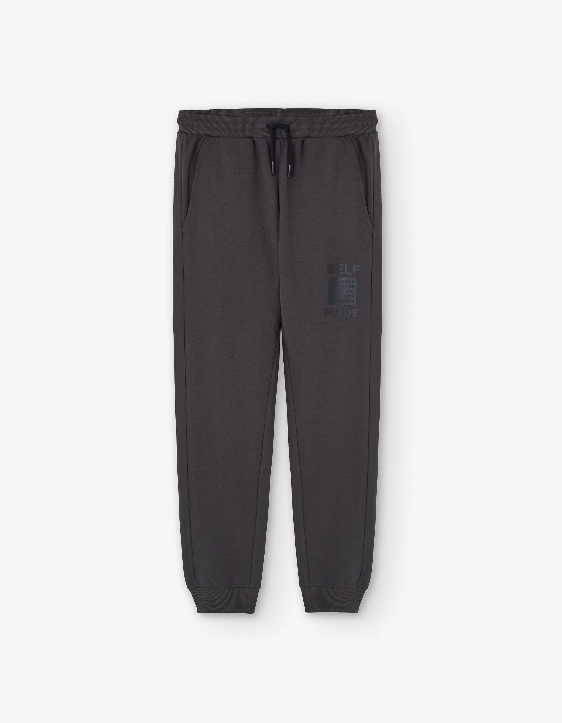 Brushed slim fit joggers with Self Made print for boys, dark grey