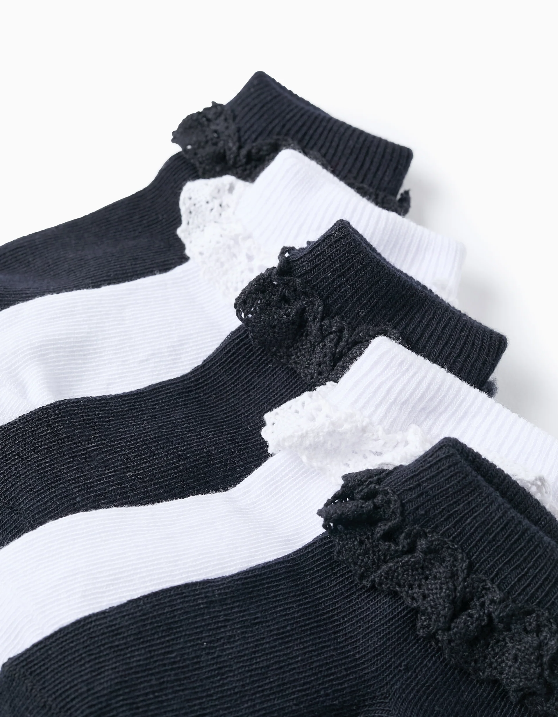 Pack of 5 Pairs of Socks with Crochet for Baby Girls, White/Blue