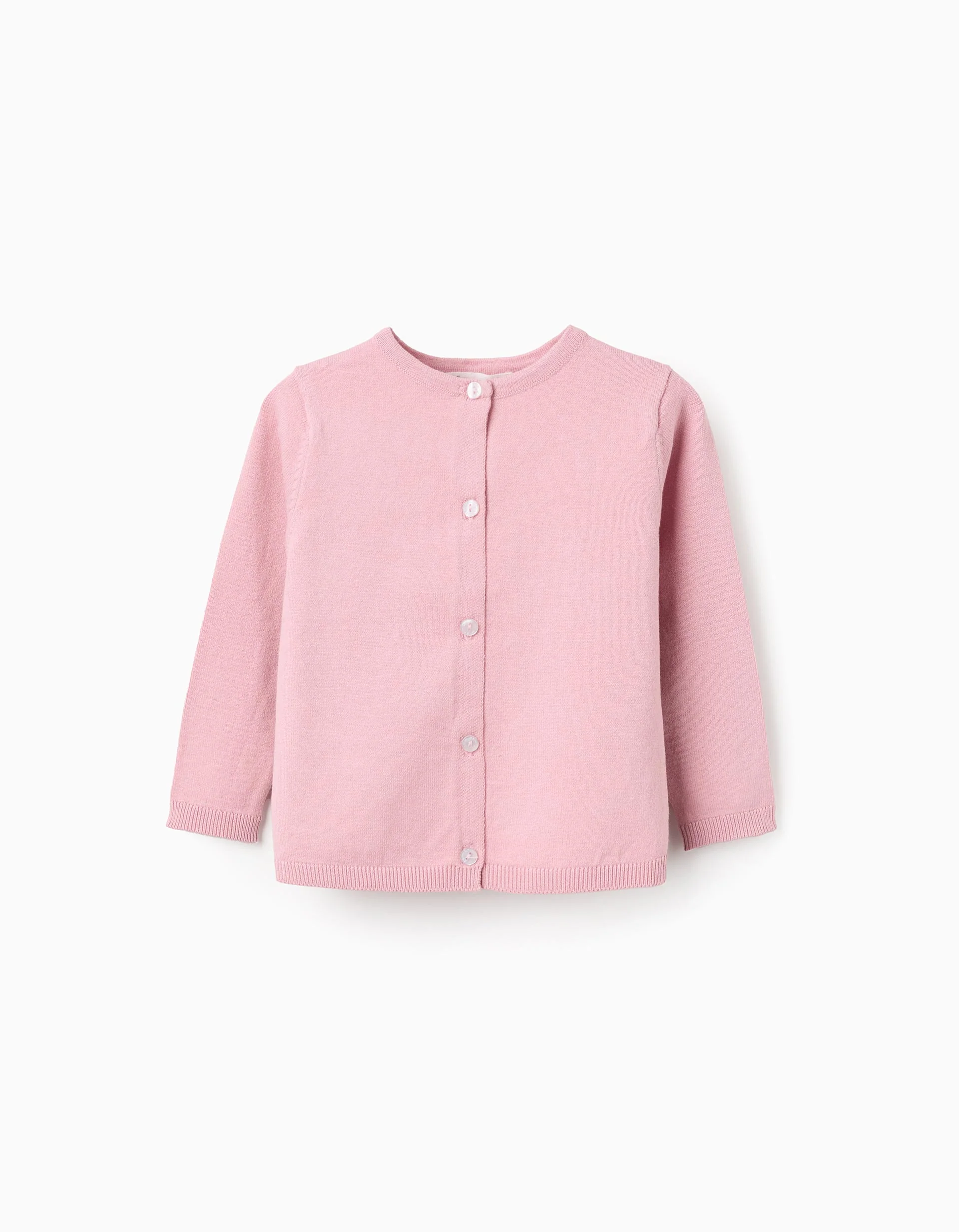 Round Neck Knit Cardigan for Baby Girls, Pink