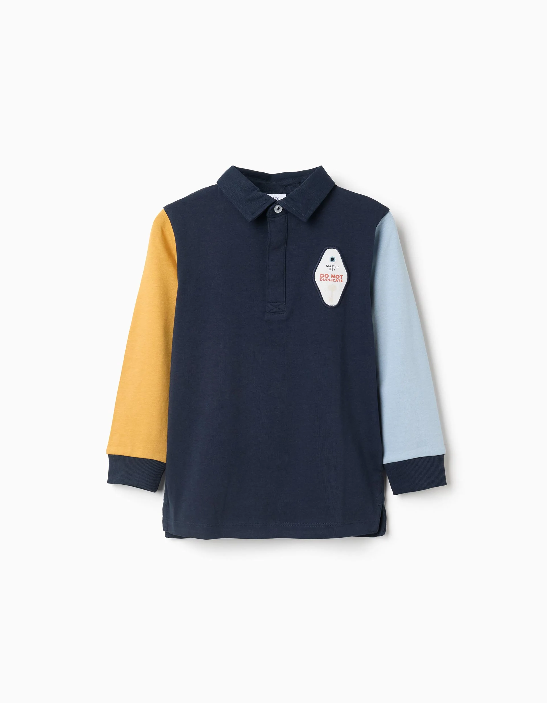 Long Sleeve Cotton Polo Shirt with Embroidery for Boys, Multicolour