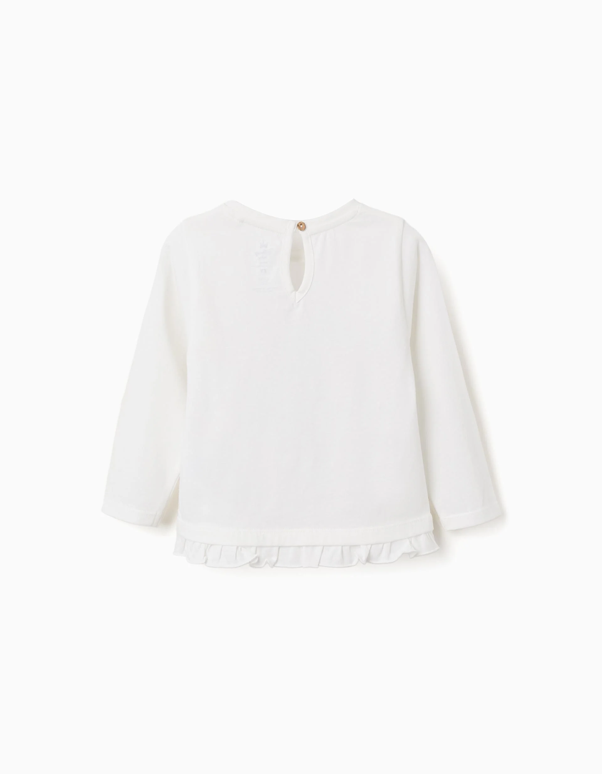 Long sleeve cotton T-shirt with Stitch and ruffles for baby girls, white