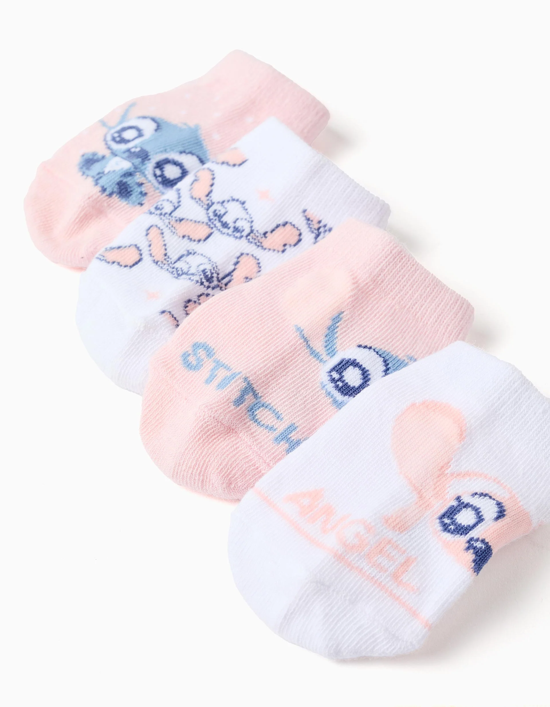 Pack of 4 Pairs of Ankle Socks 'Stitch' for Baby Girls, Pink/White