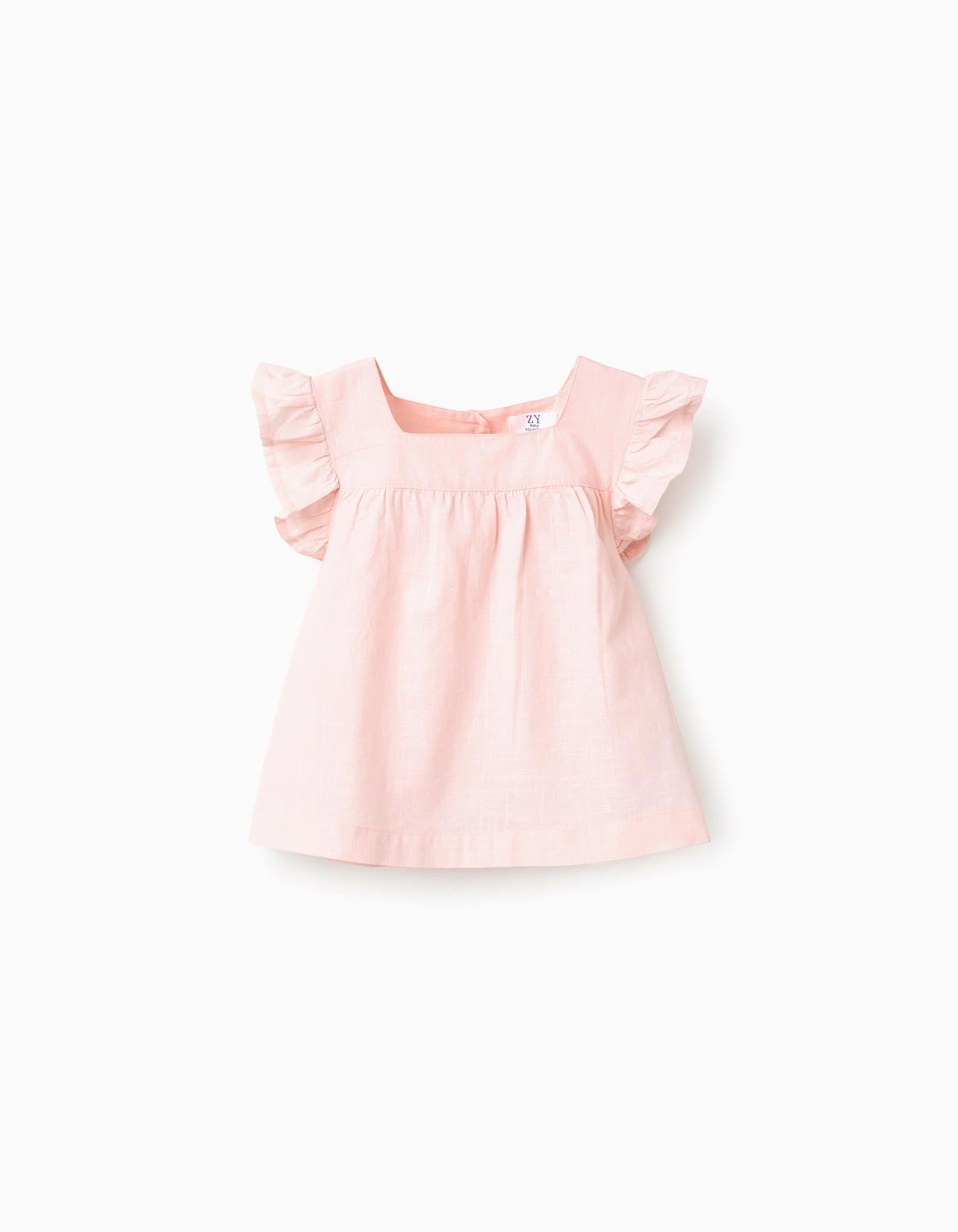 Slub Cotton Blouse with Ruffles for Baby Girls, Light Pink