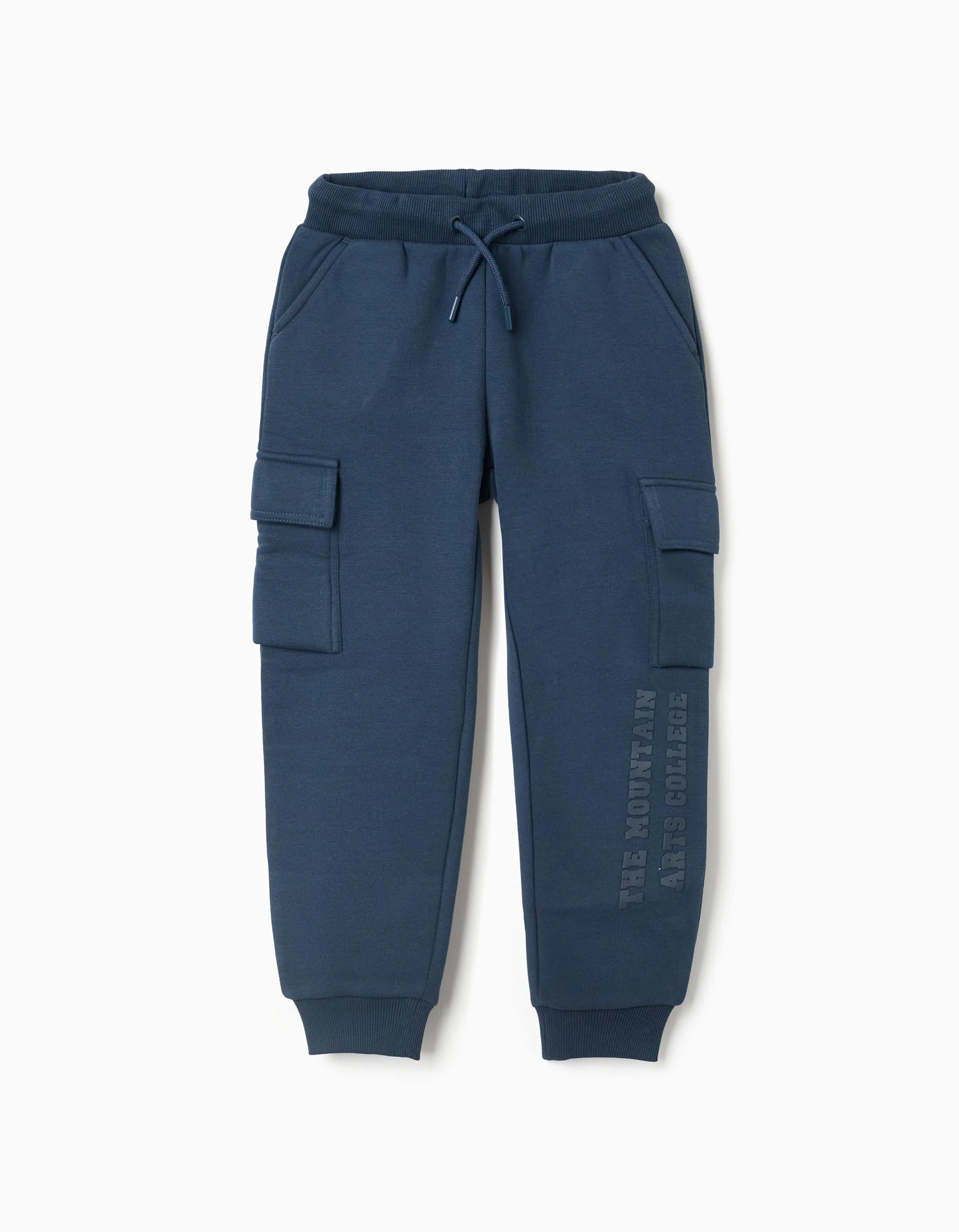 Brushed joggers with cargo pockets and print for boys, dark blue