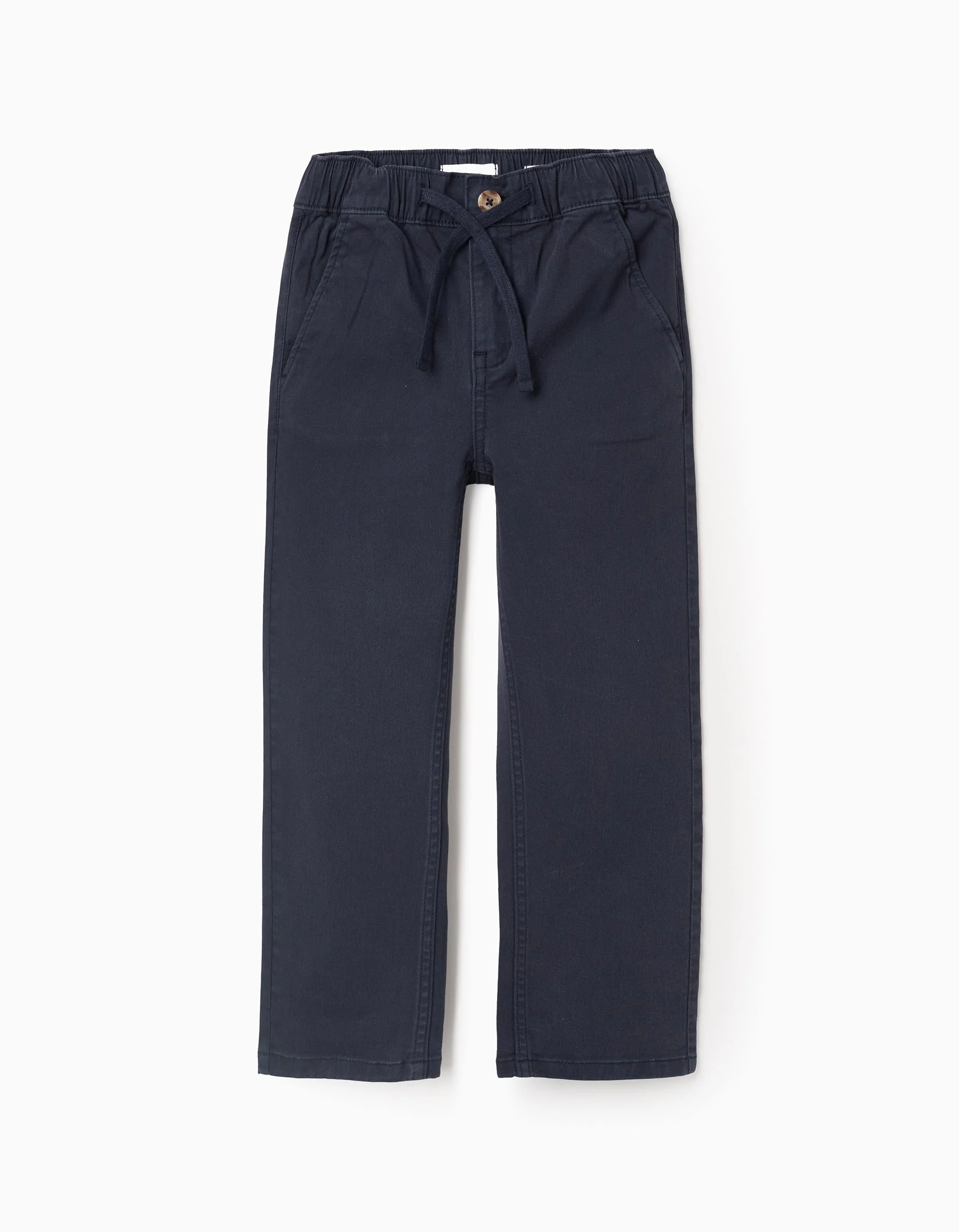 'Straight Fit' Twill Chino Trousers with Drawstring for Boys, Dark Blue