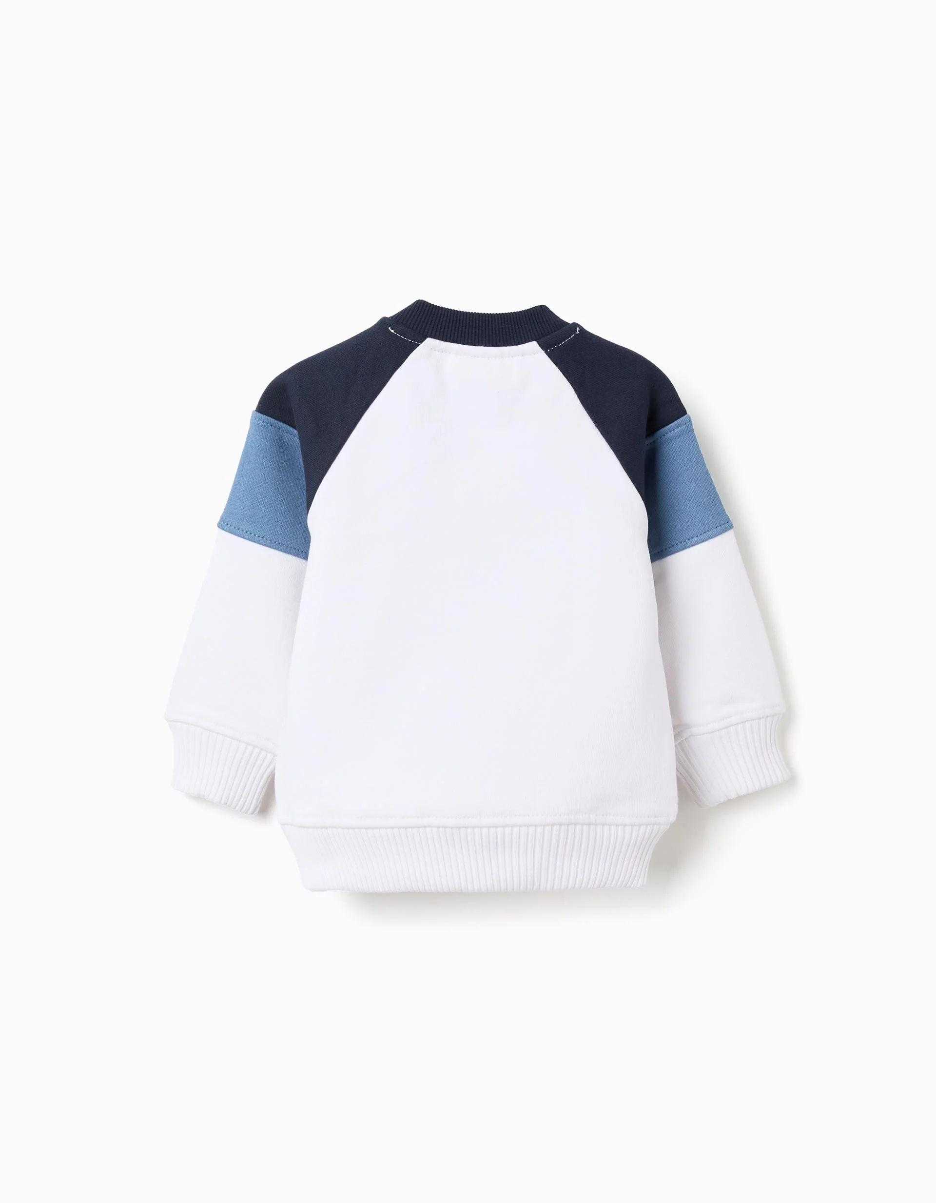 Brushed sweatshirt with contrast sleeves for baby boys, white/blue