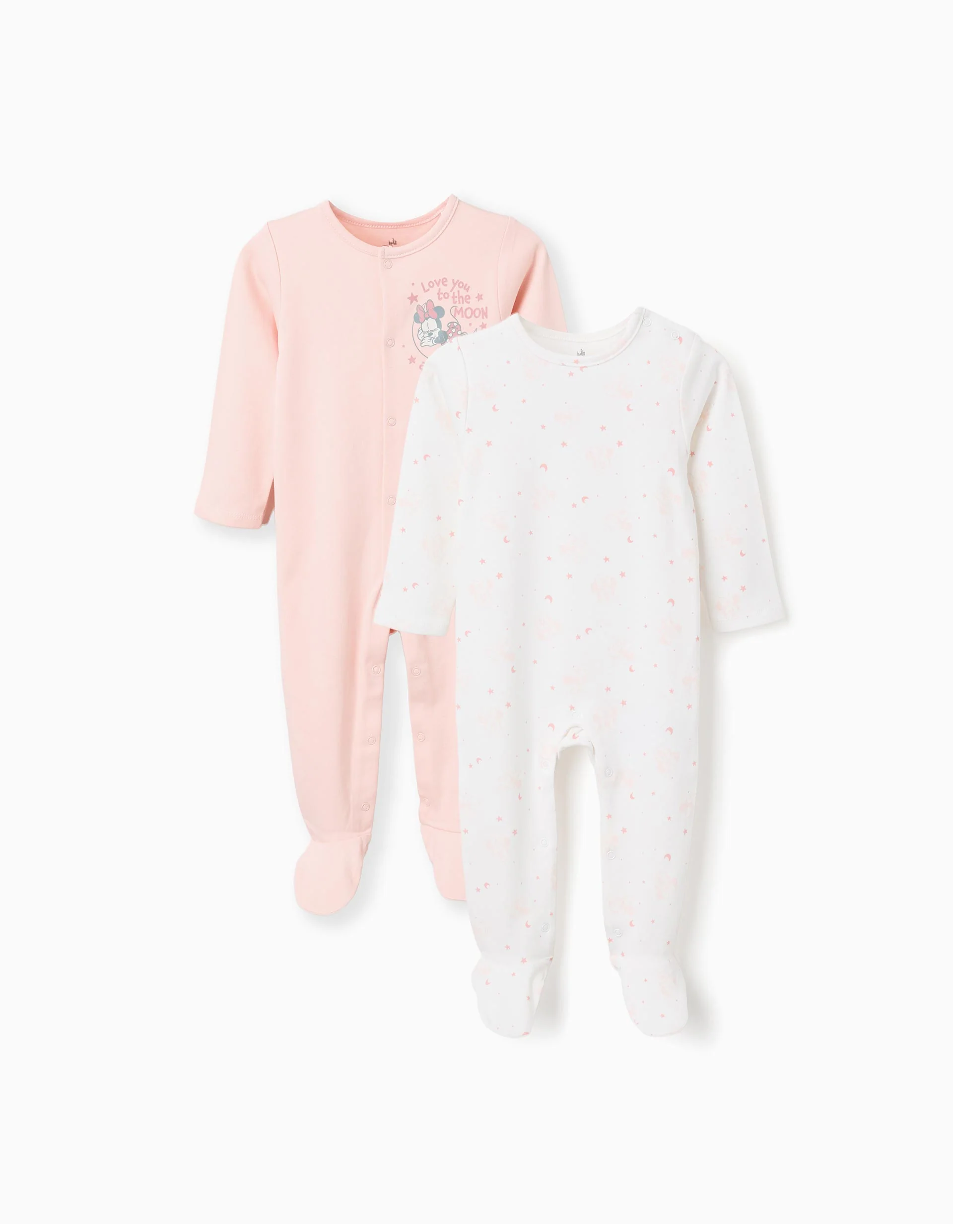 2 cotton babygrows with Minnie for newborn and baby girls, pink/white