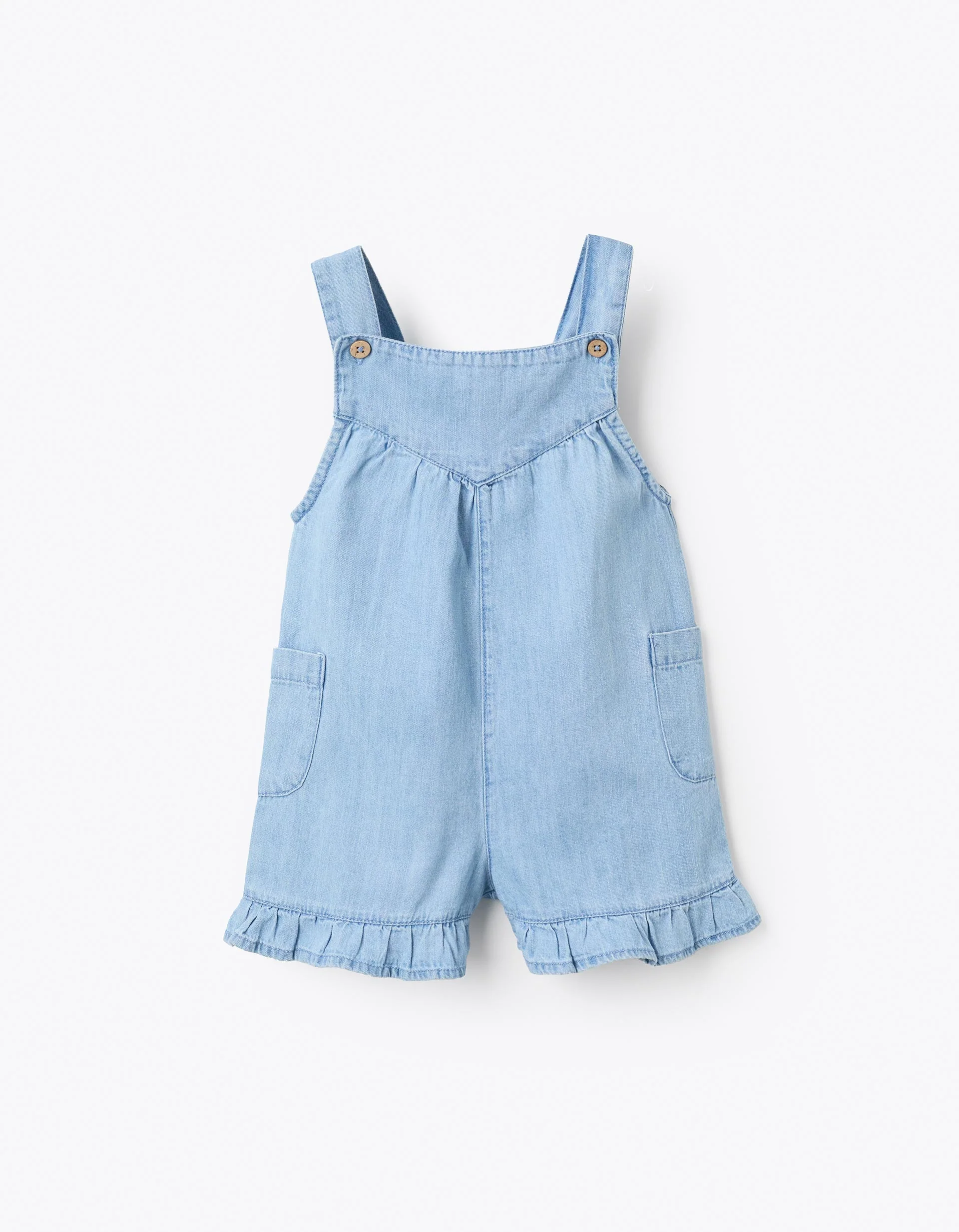 Denim Romper with Ruffles for Newborn Girls, Blue