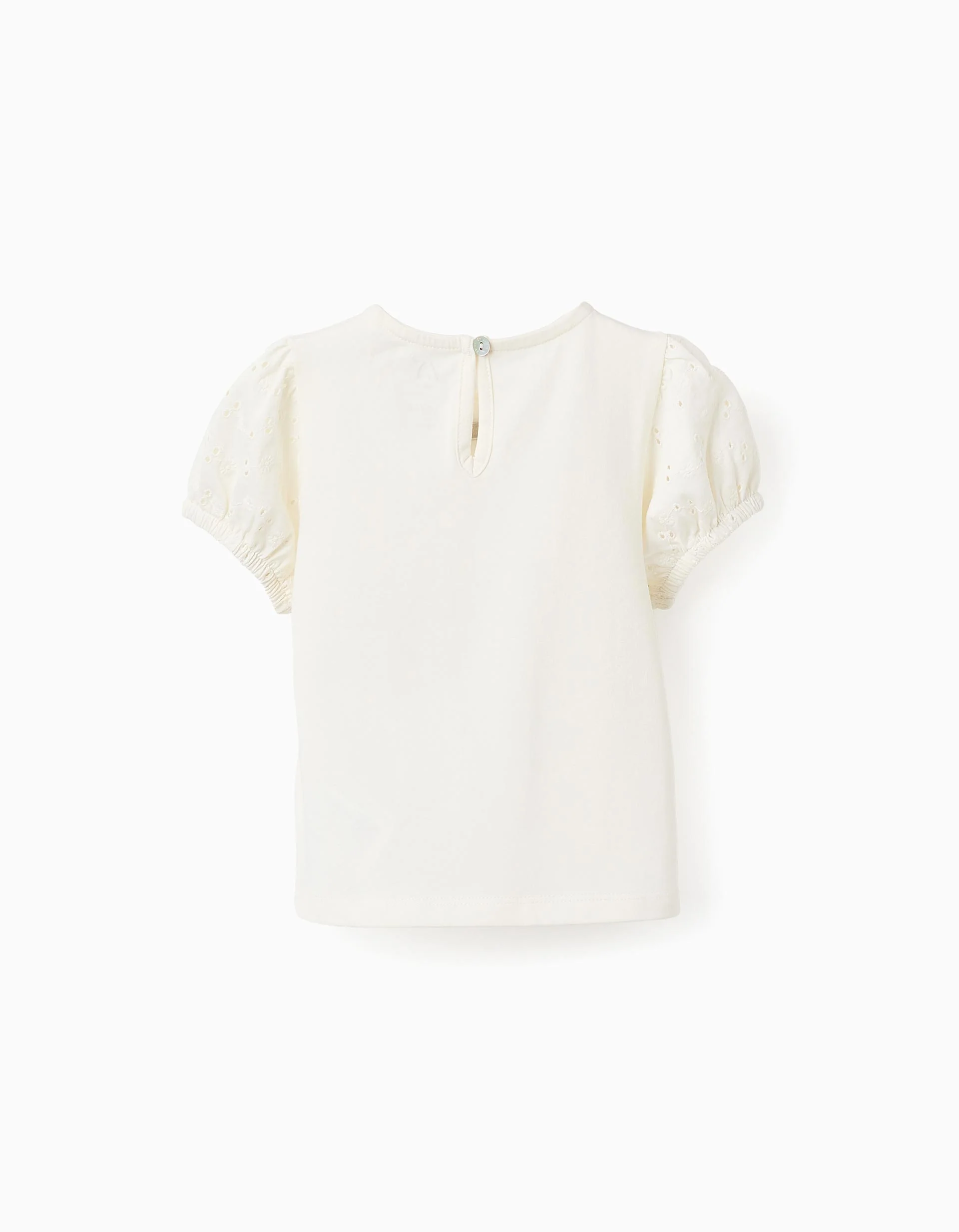 T-shirt with Broderie Anglaise Sleeves for Baby Girls, White