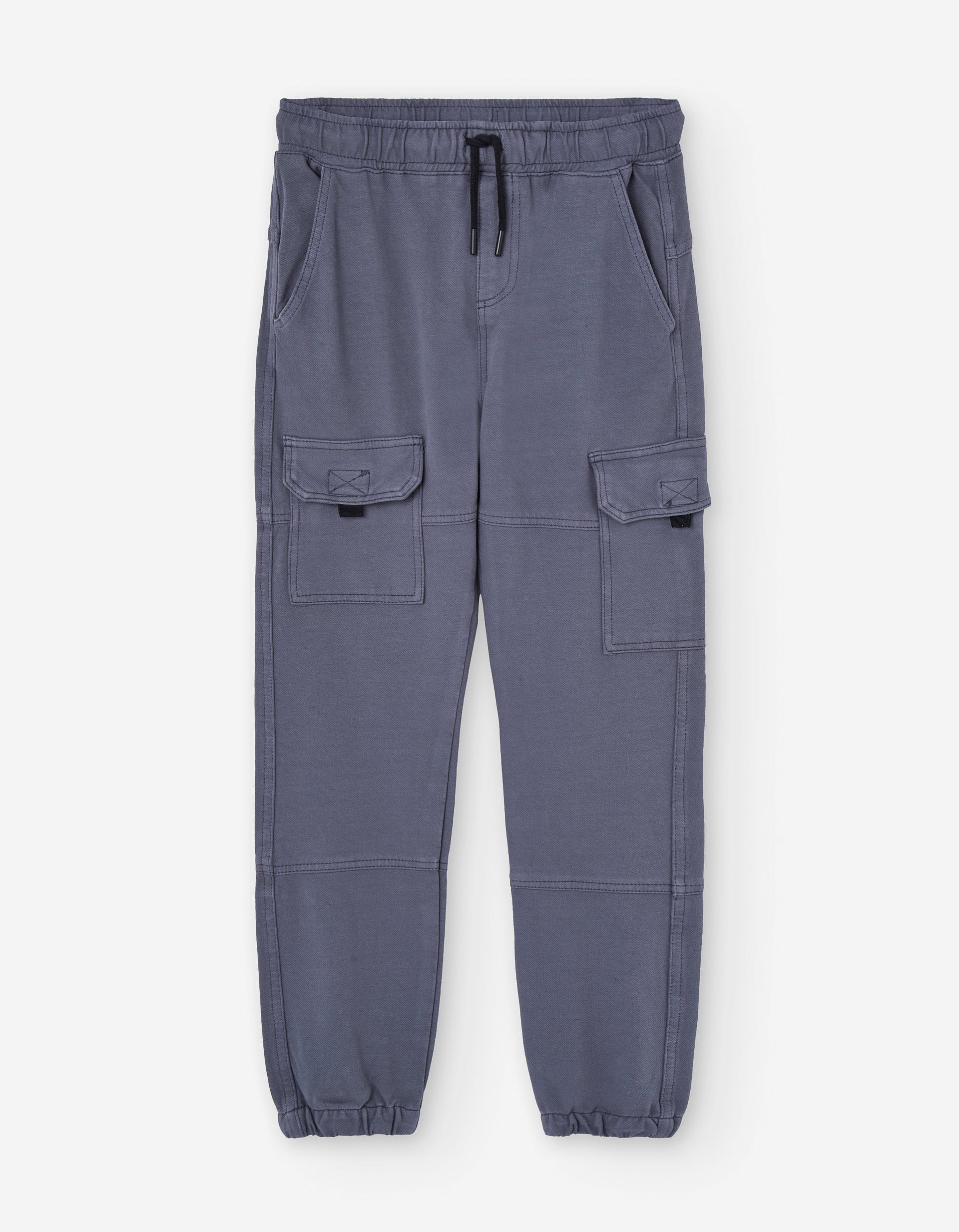 Denim joggers with drawstring and cargo pockets for boys, grey