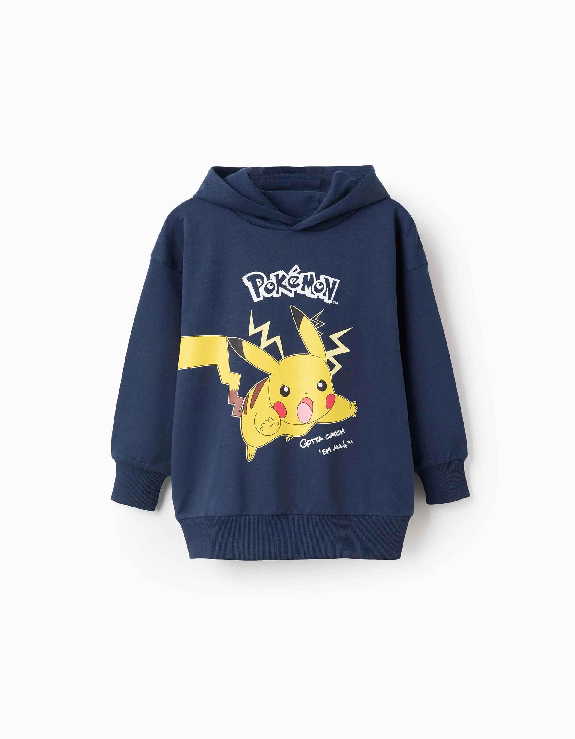 Hooded brushed sweatshirt with Pikachu print for boys, dark blue