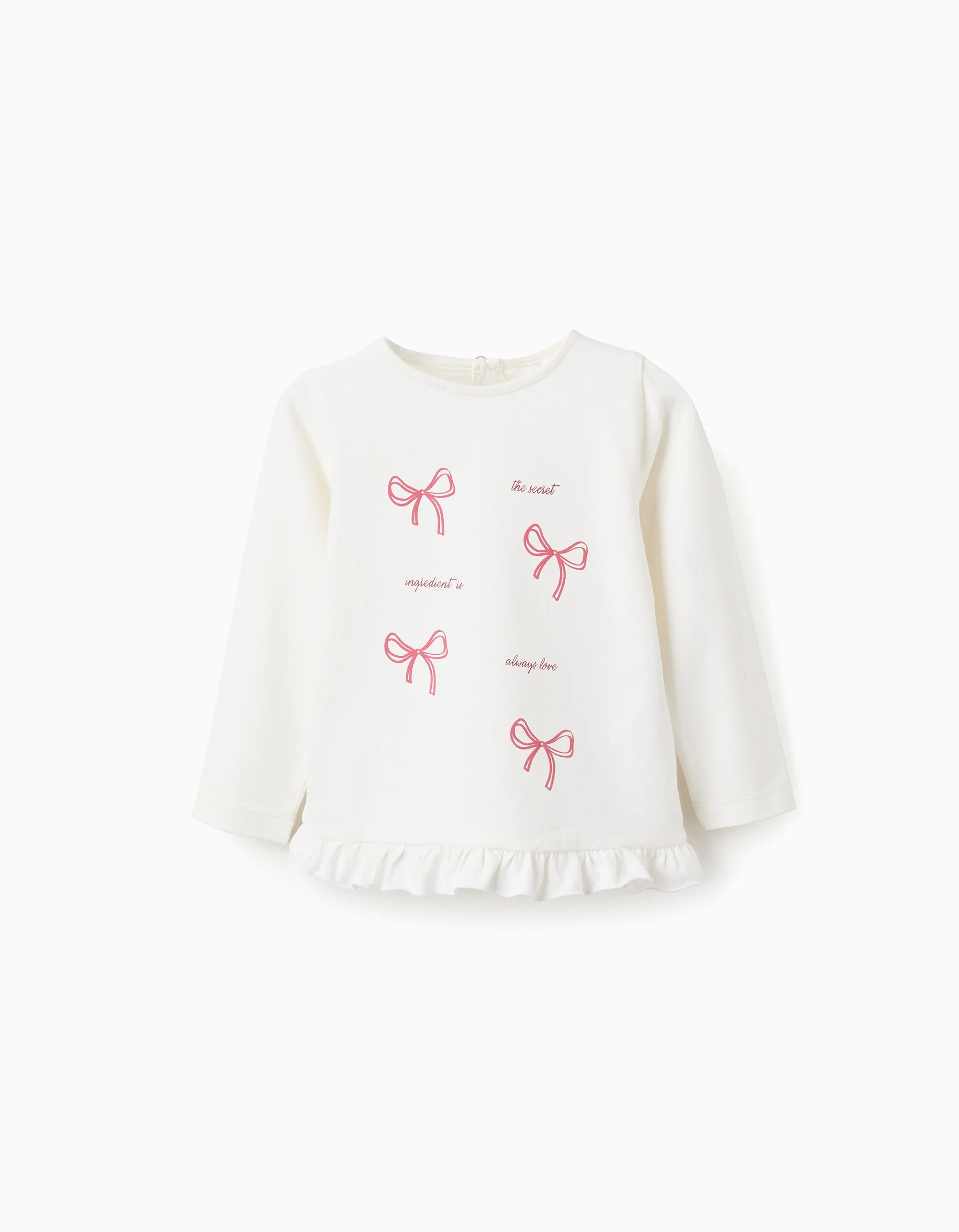 Long-sleeved Cotton T-Shirt With Ruffles For Baby Girls 'Love', White