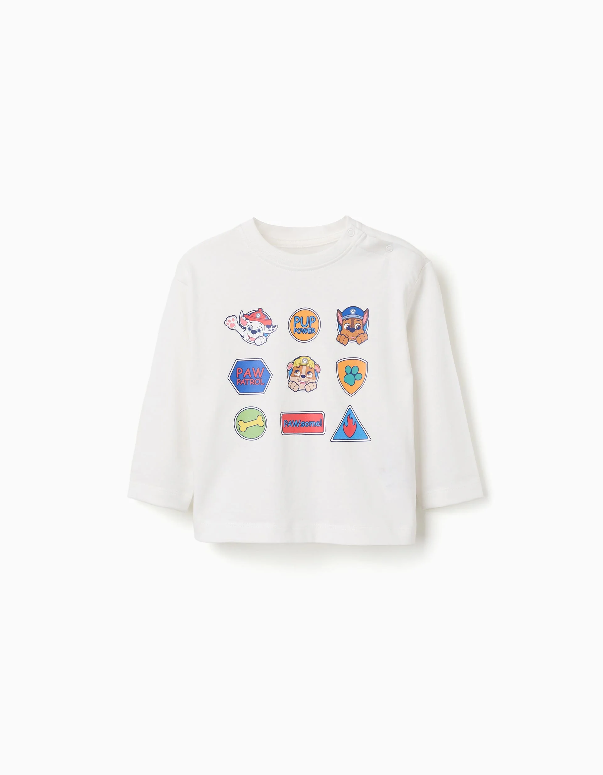 Long sleeve cotton T-shirt with Paw Patrol print for baby boys, white