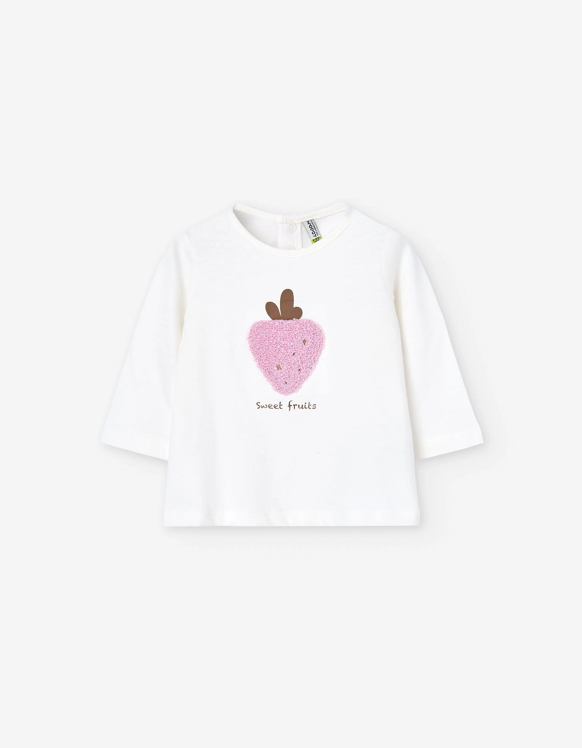 Cotton T-shirt with embroidered strawberry for baby girls, white