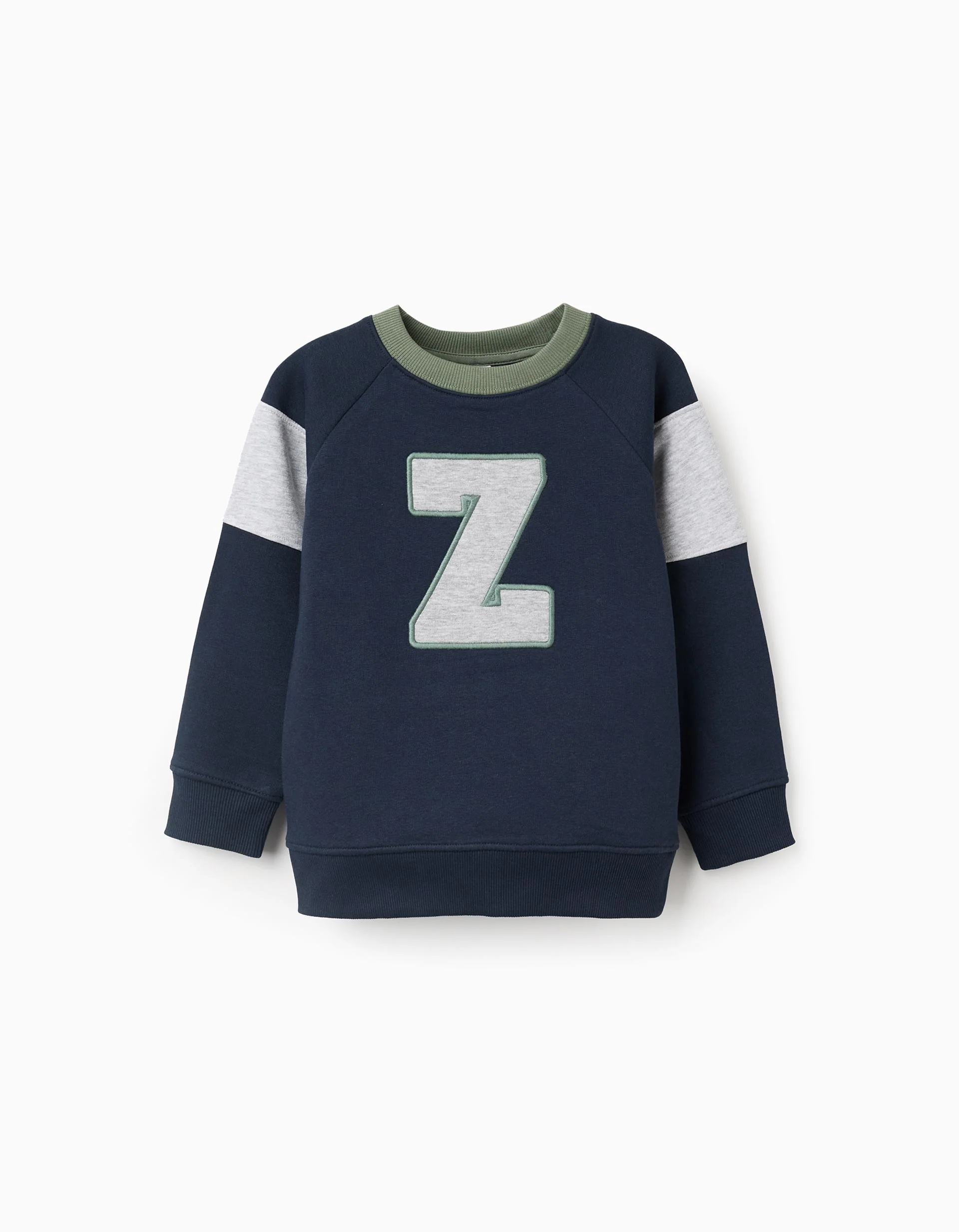 Brushed Sweatshirt with 'Z' Embroidery for Boys, Dark Blue/Green/Grey