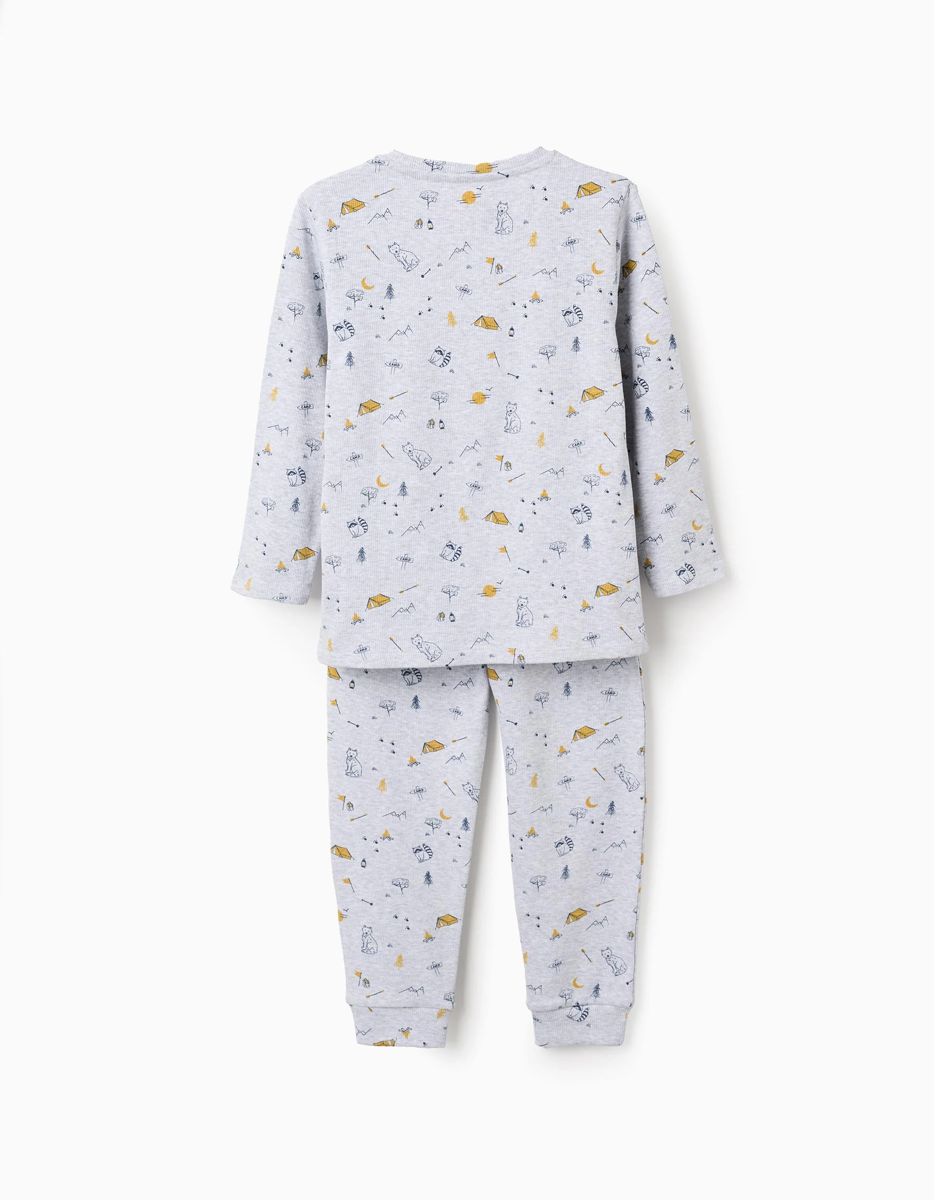 Ribbed Pyjama with Forest Animal Pattern for Boys, Grey
