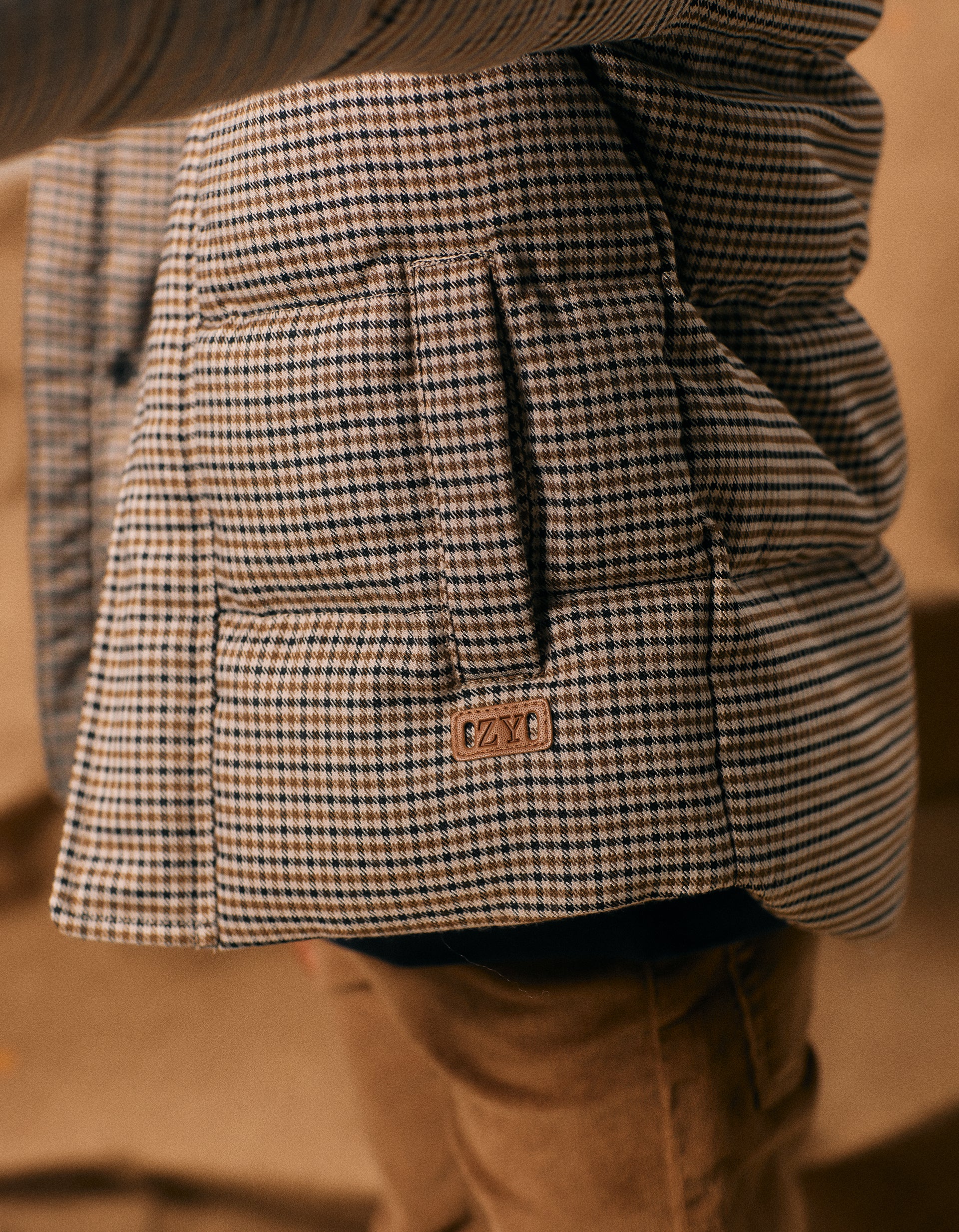 Pied de Poule Padded Jacket for Boys, Brown