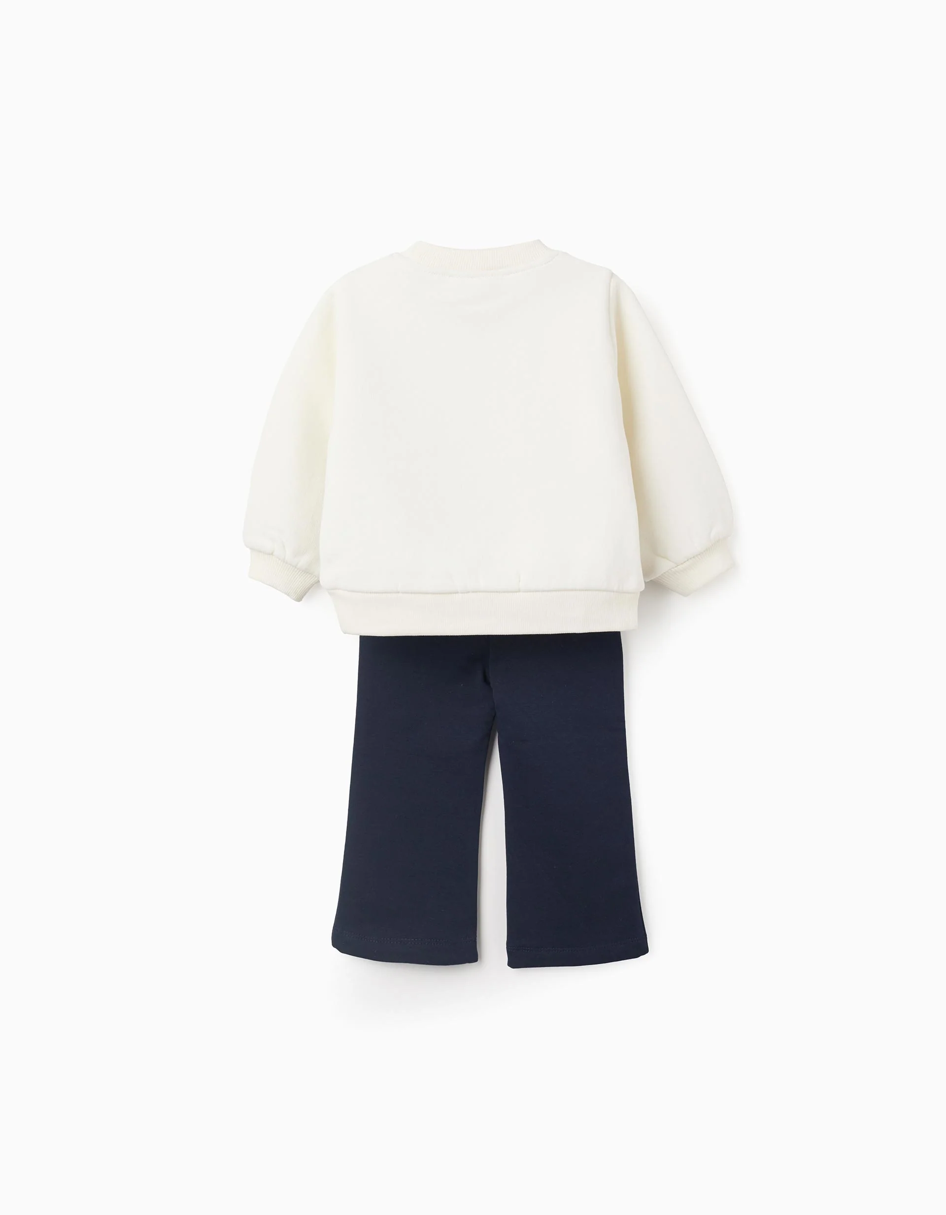 Brushed Set of Sweatshirt + Leggings for Baby Girl, White/Dark Blue