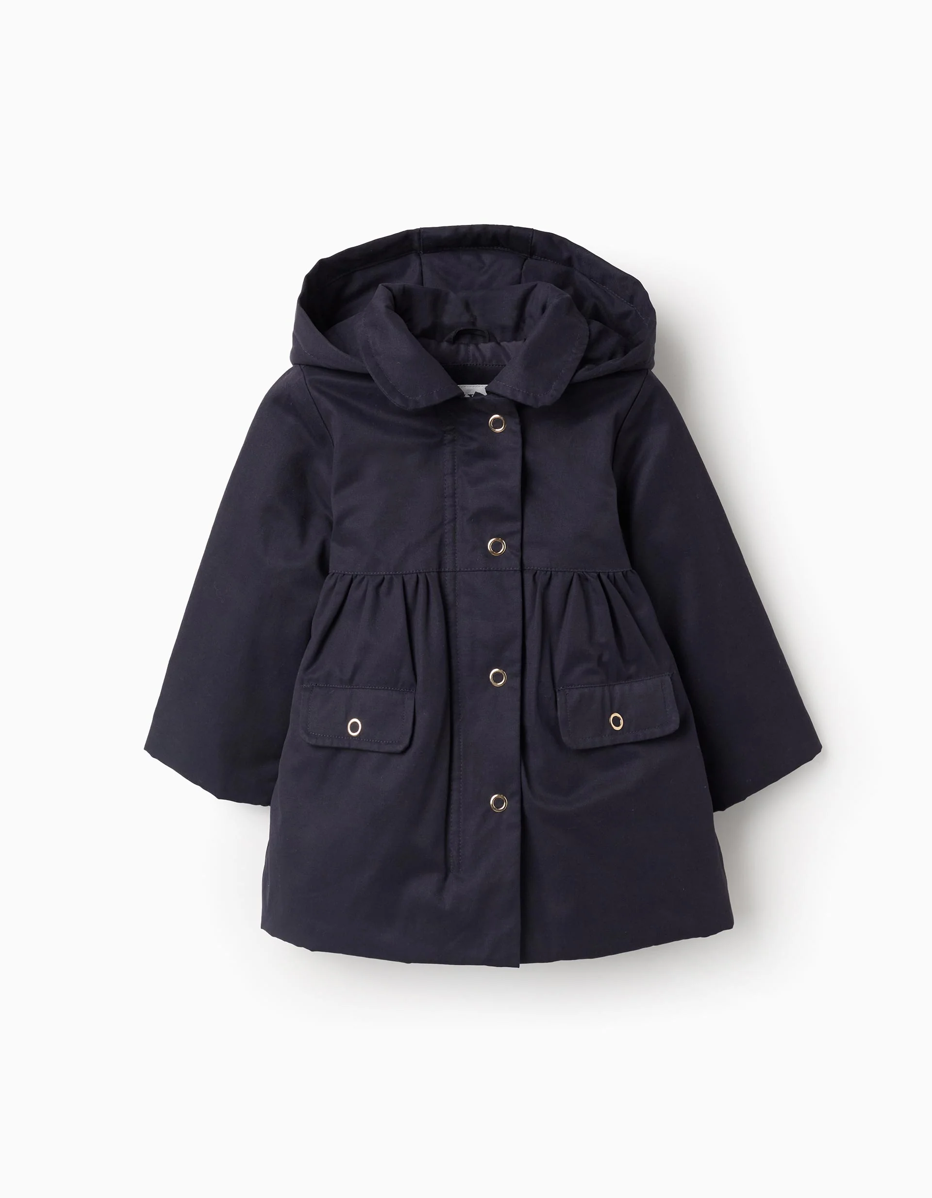 Padded A-Line Parka with Removable Hood for Baby Girls, Dark Blue