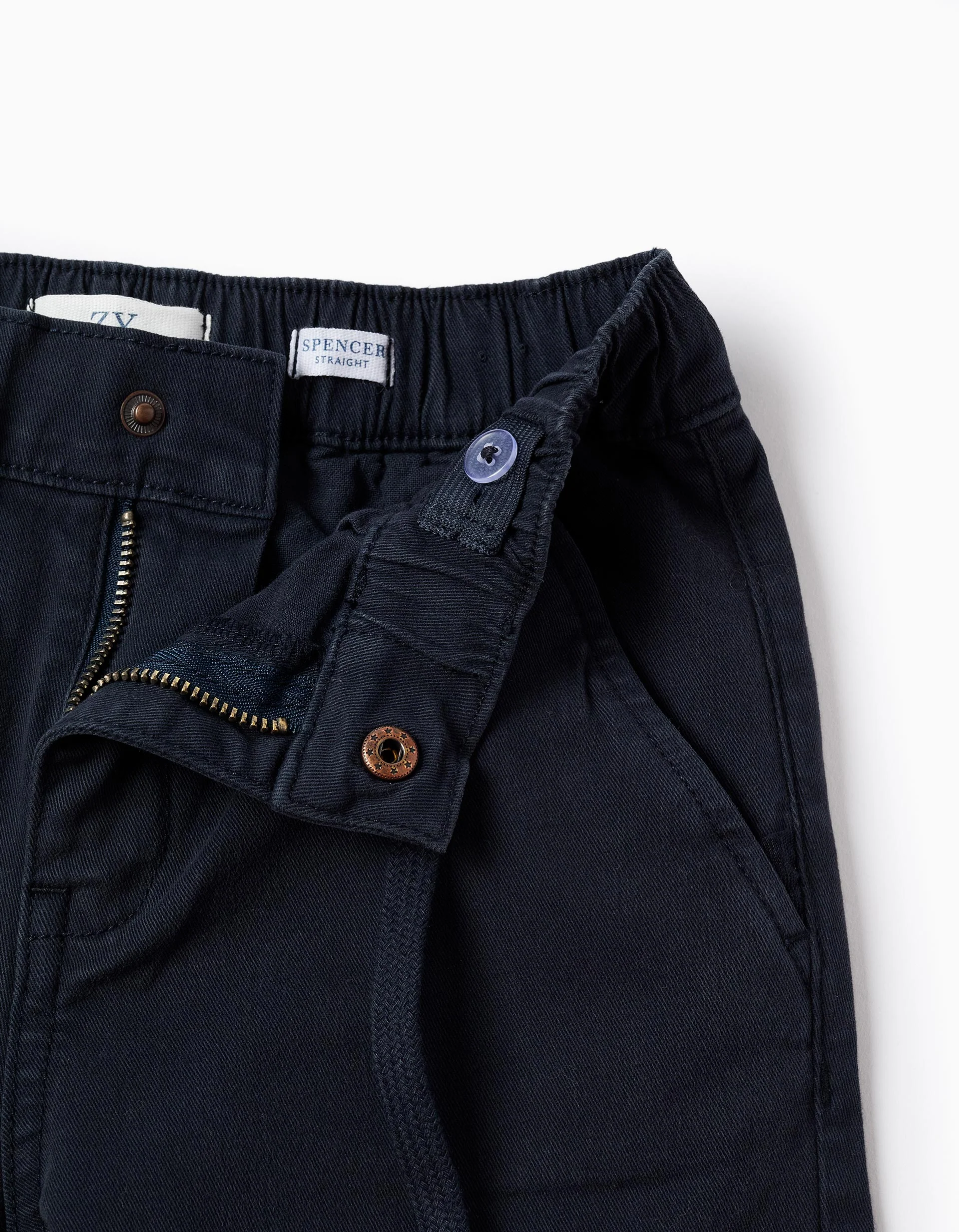 'Straight Fit' Twill Chino Trousers with Drawstring for Boys, Dark Blue