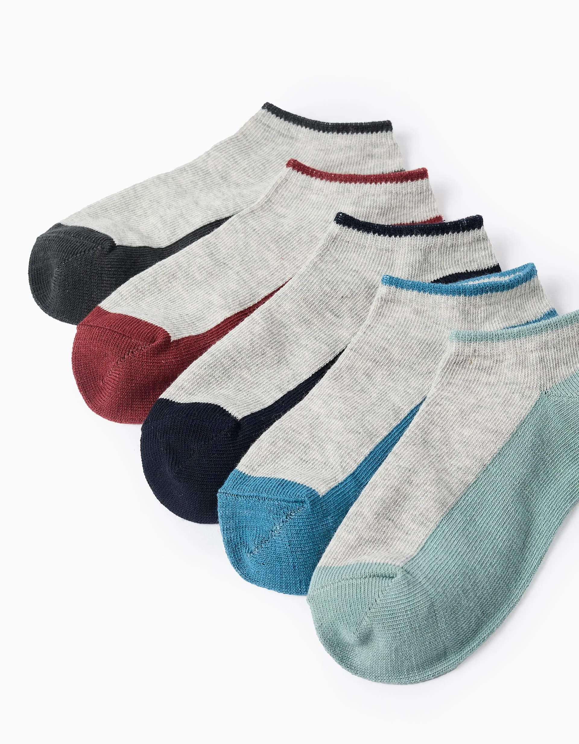 Pack 5 Pairs of Bicolour Ankle Socks for Boys, Multicolour