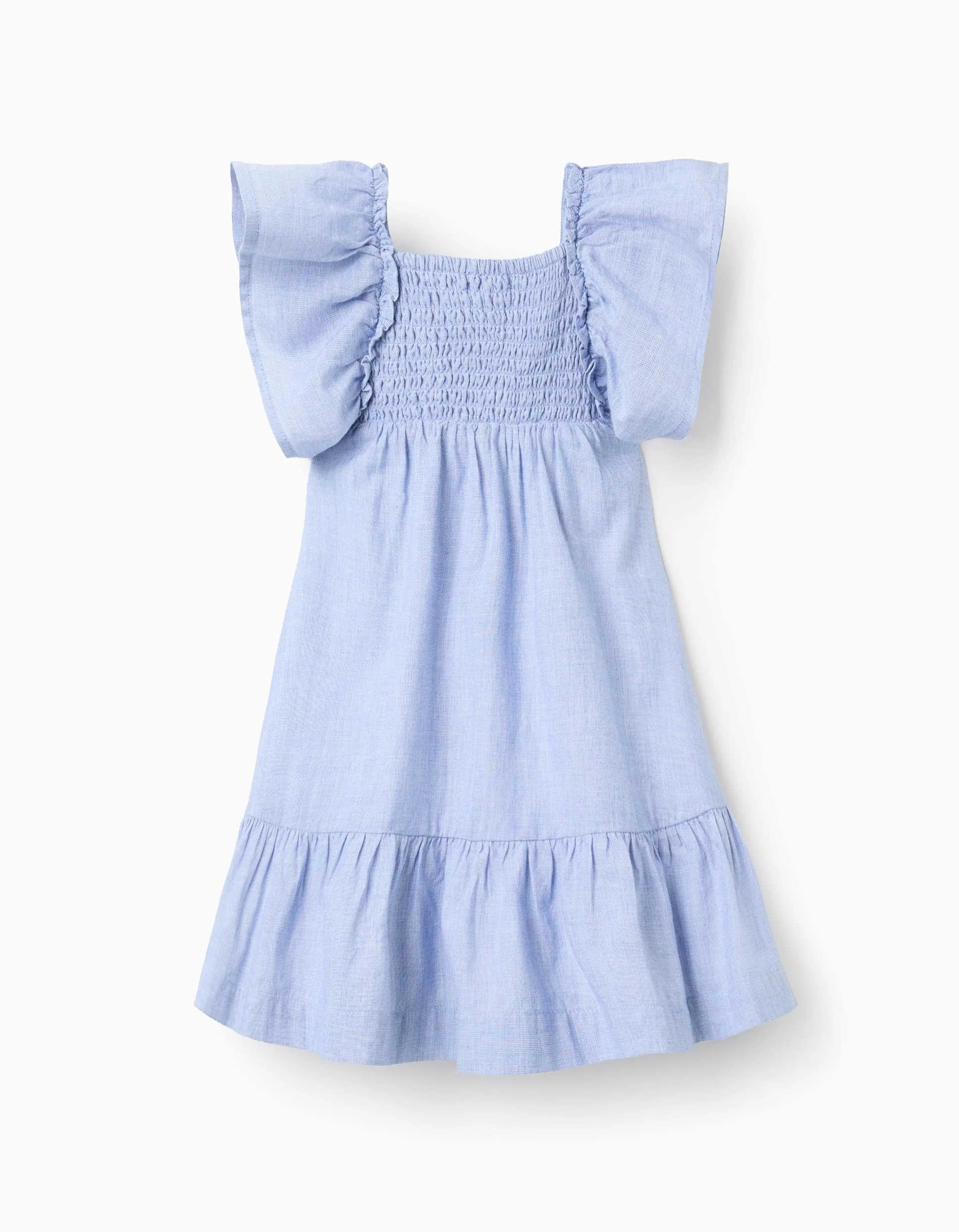 Cotton Fil a Fil Dress with Ruffles for Baby Girls 'B&S', Blue