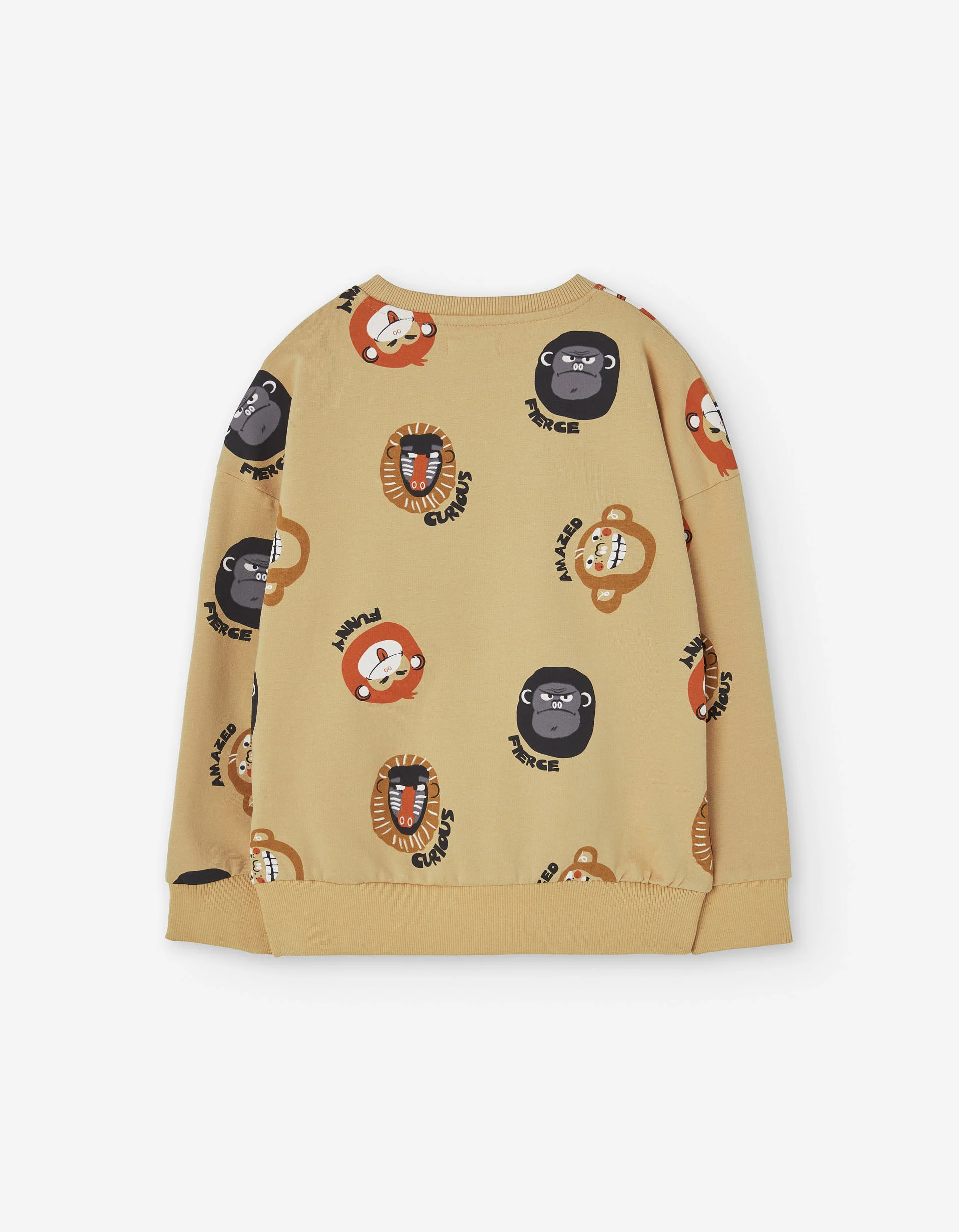 Cotton brushed sweatshirt with printed animals for boys, yellow