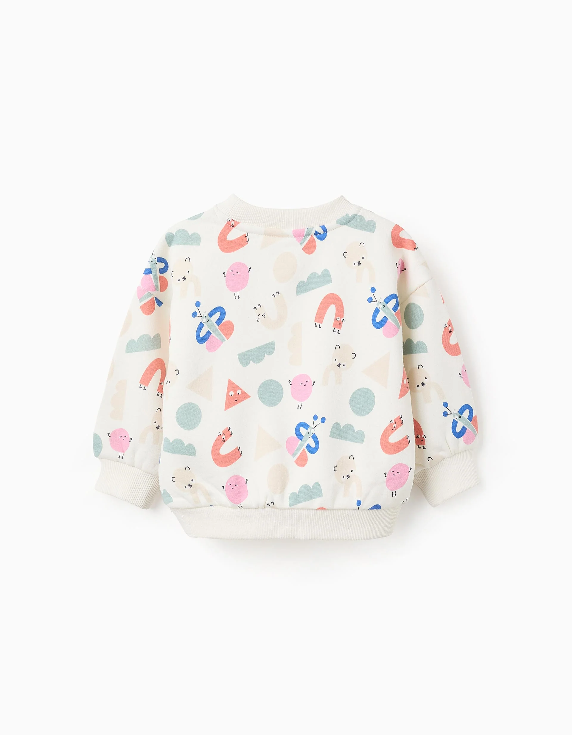 Brushed Sweatshirt with Motif for Baby Girls 'Shapes', White