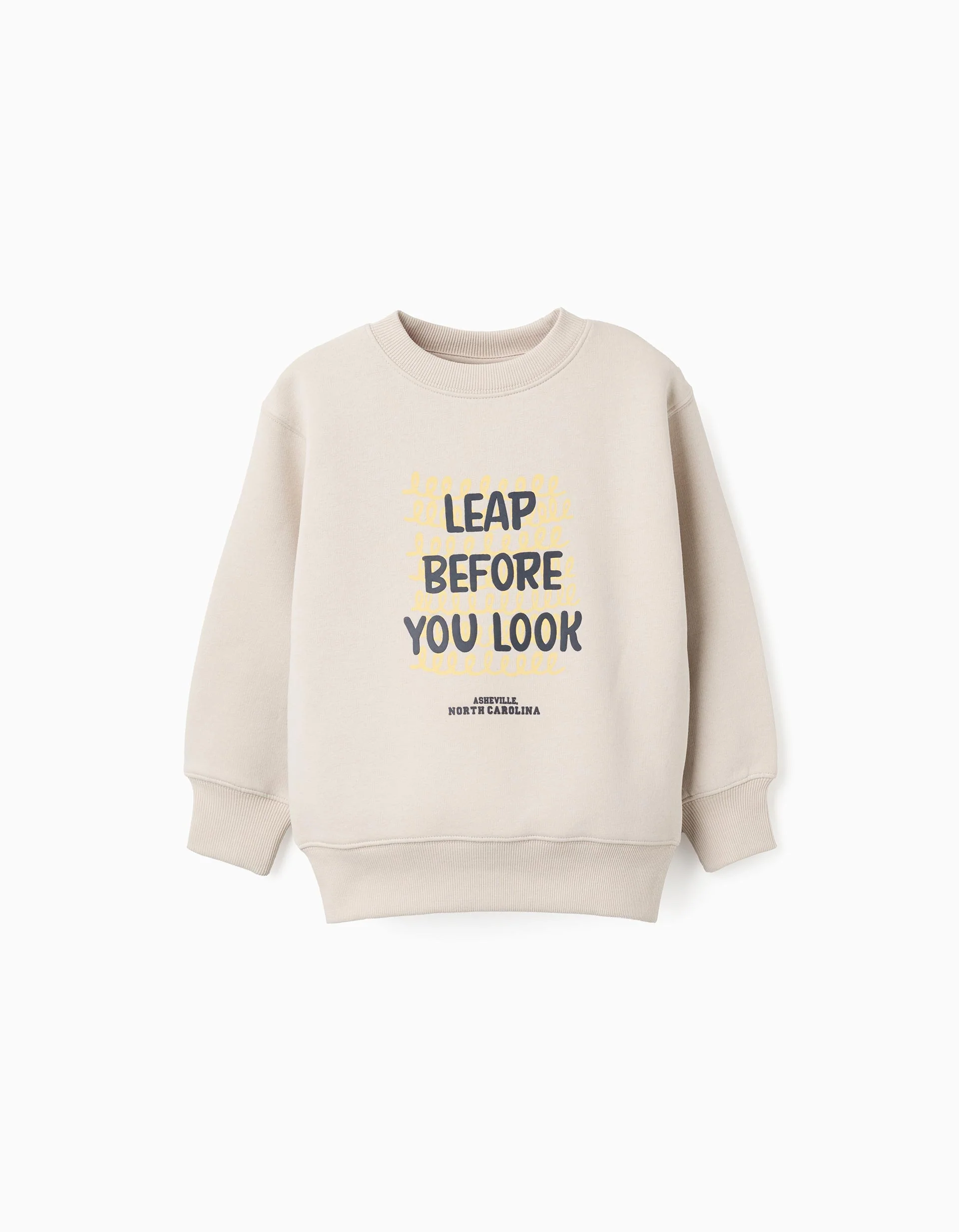 Brushed sweatshirt with 'North Carolina' print for boys, beige
