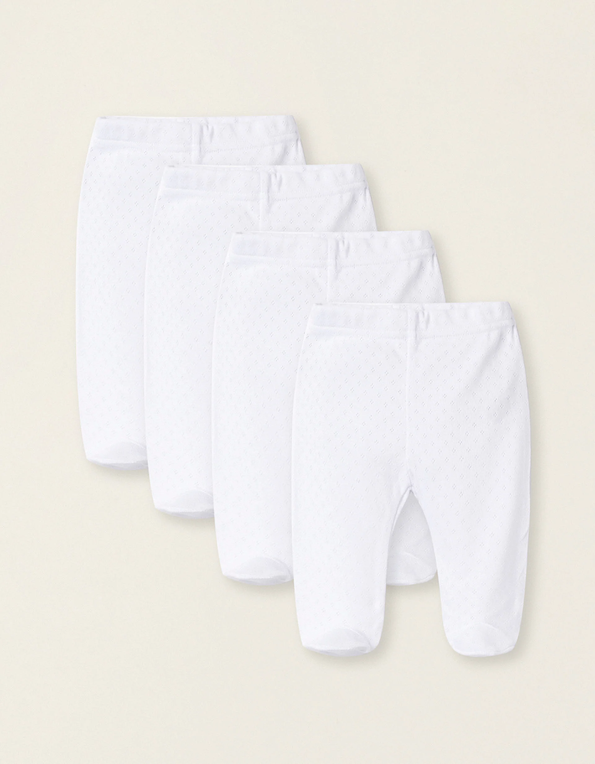 Pack of 4 Cotton Pointelle Footed Trousers for Newborns and Babies, White