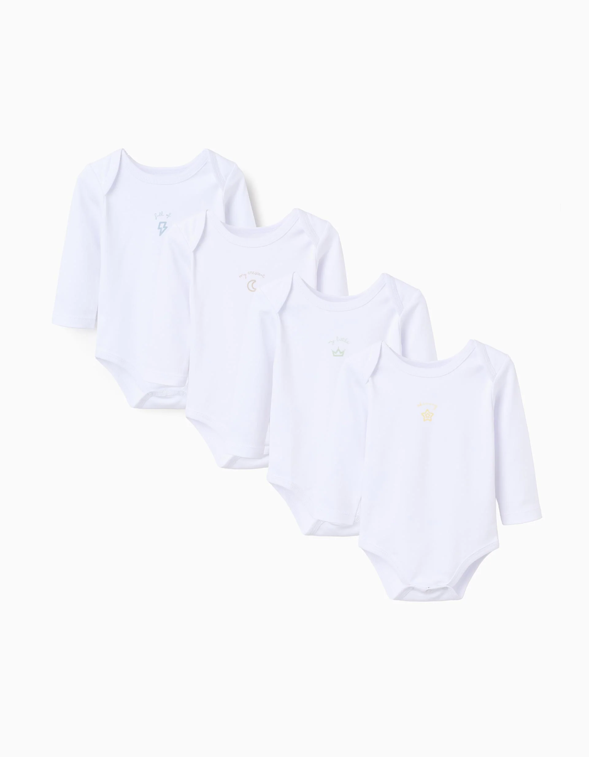 Pack of 4 bodysuits with chest print for newborns and babies, white