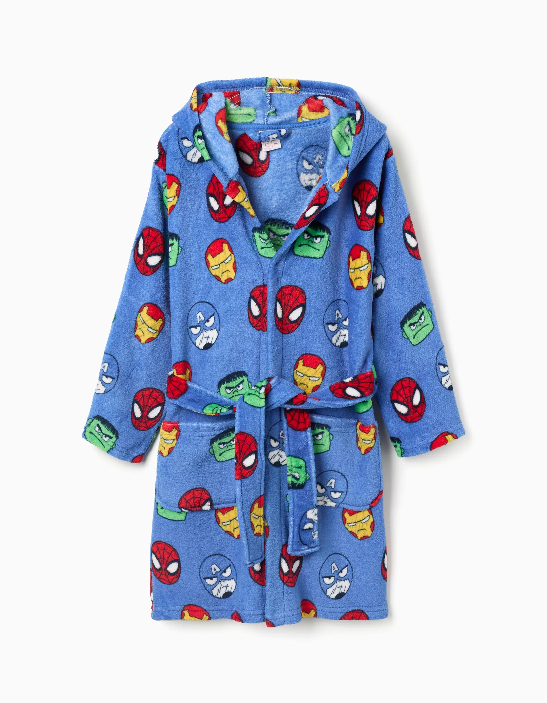 Coral fleece dressing gown with Avengers motif for boys, blue