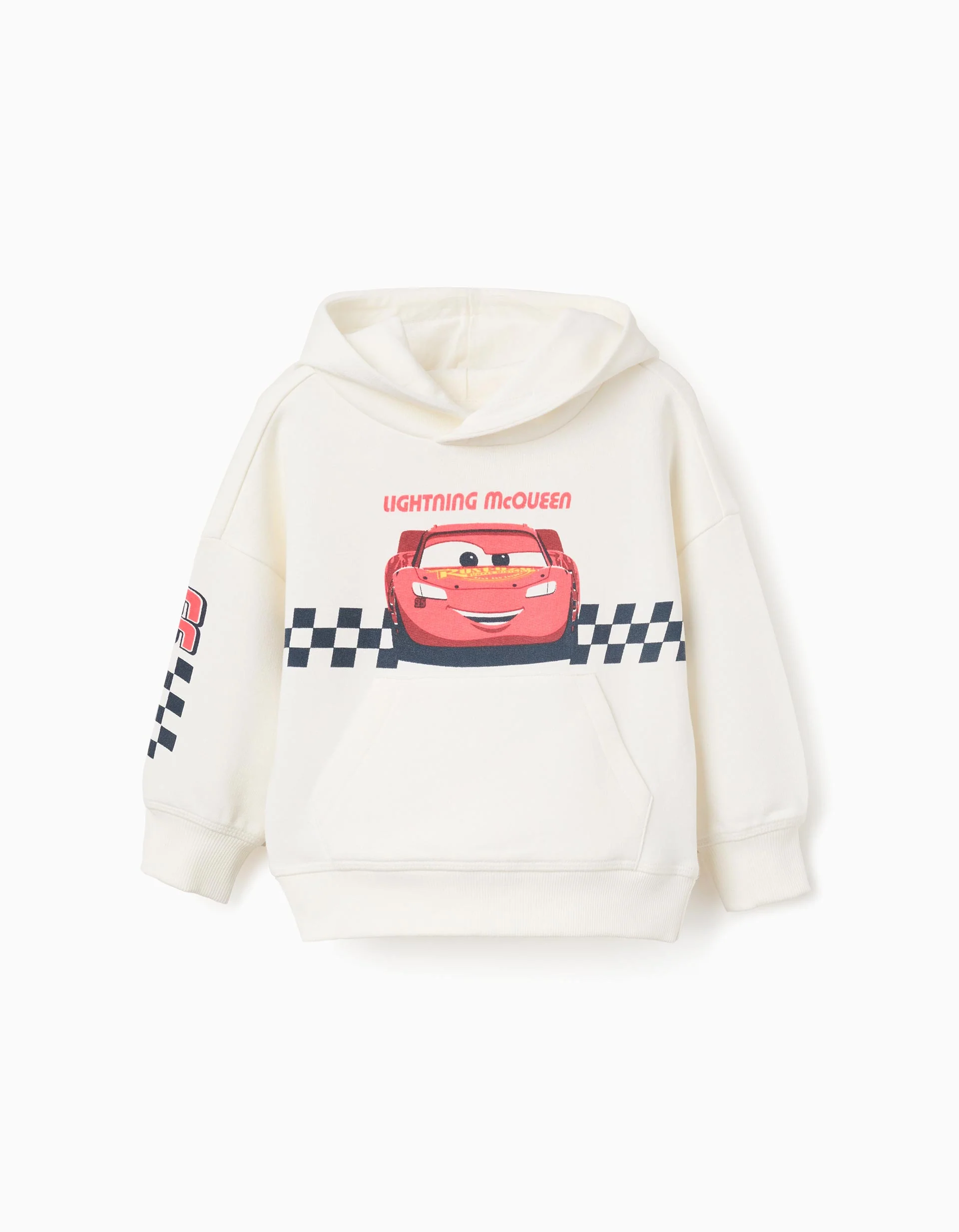 Brushed hooded sweatshirt with Cars print for baby boys, white