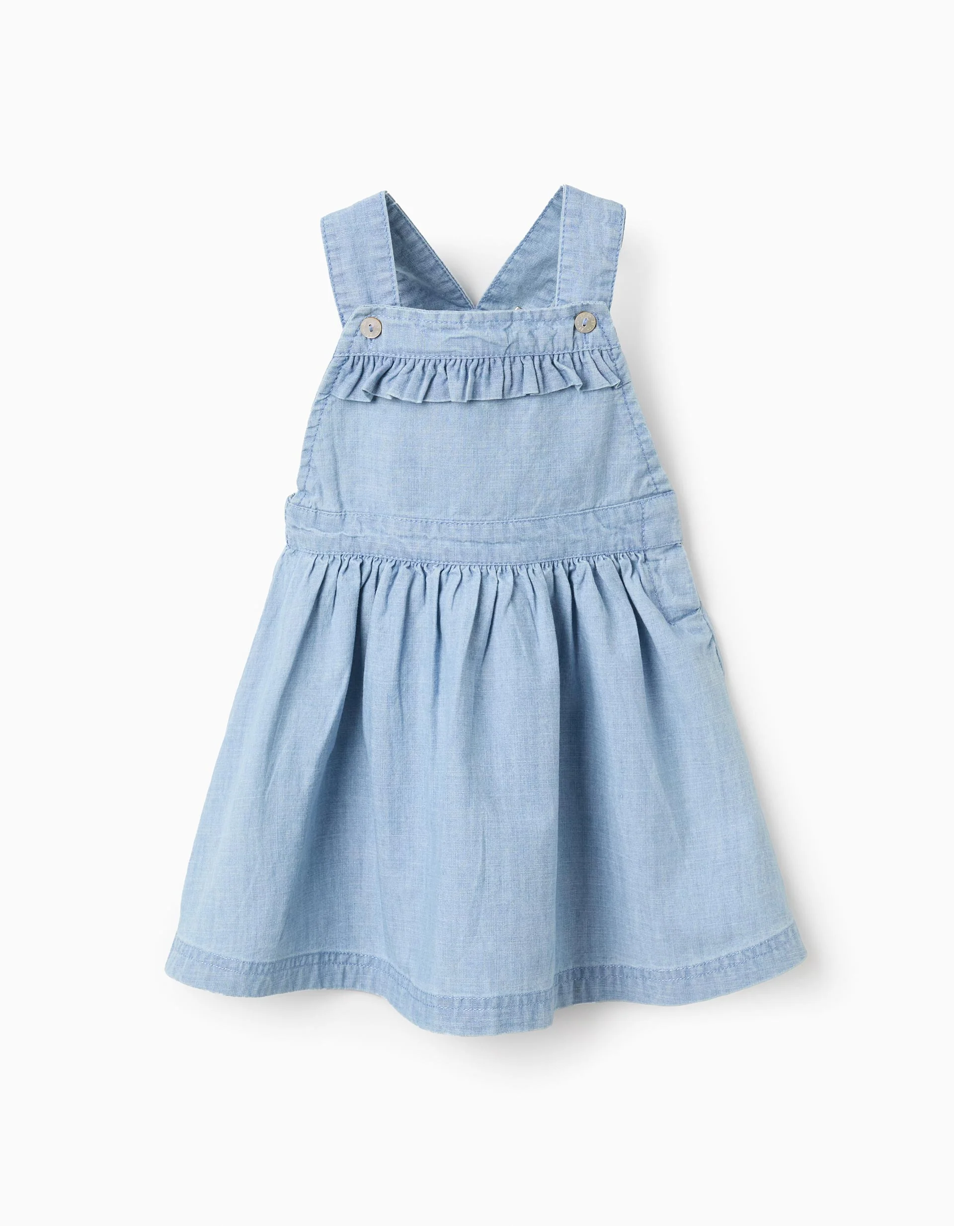Denim Pinafore Dress with Ruffles for Baby Girls, Blue