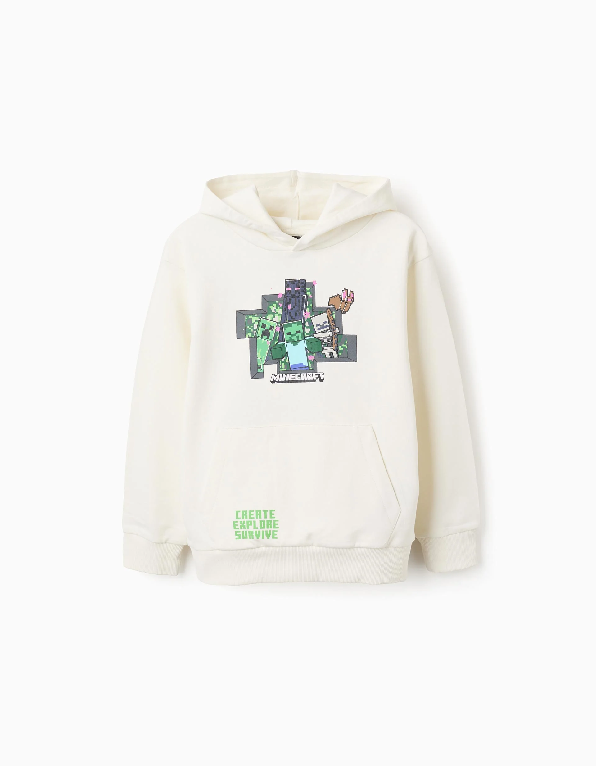 Cotton Hooded Sweatshirt for Boys 'Minecraft', White