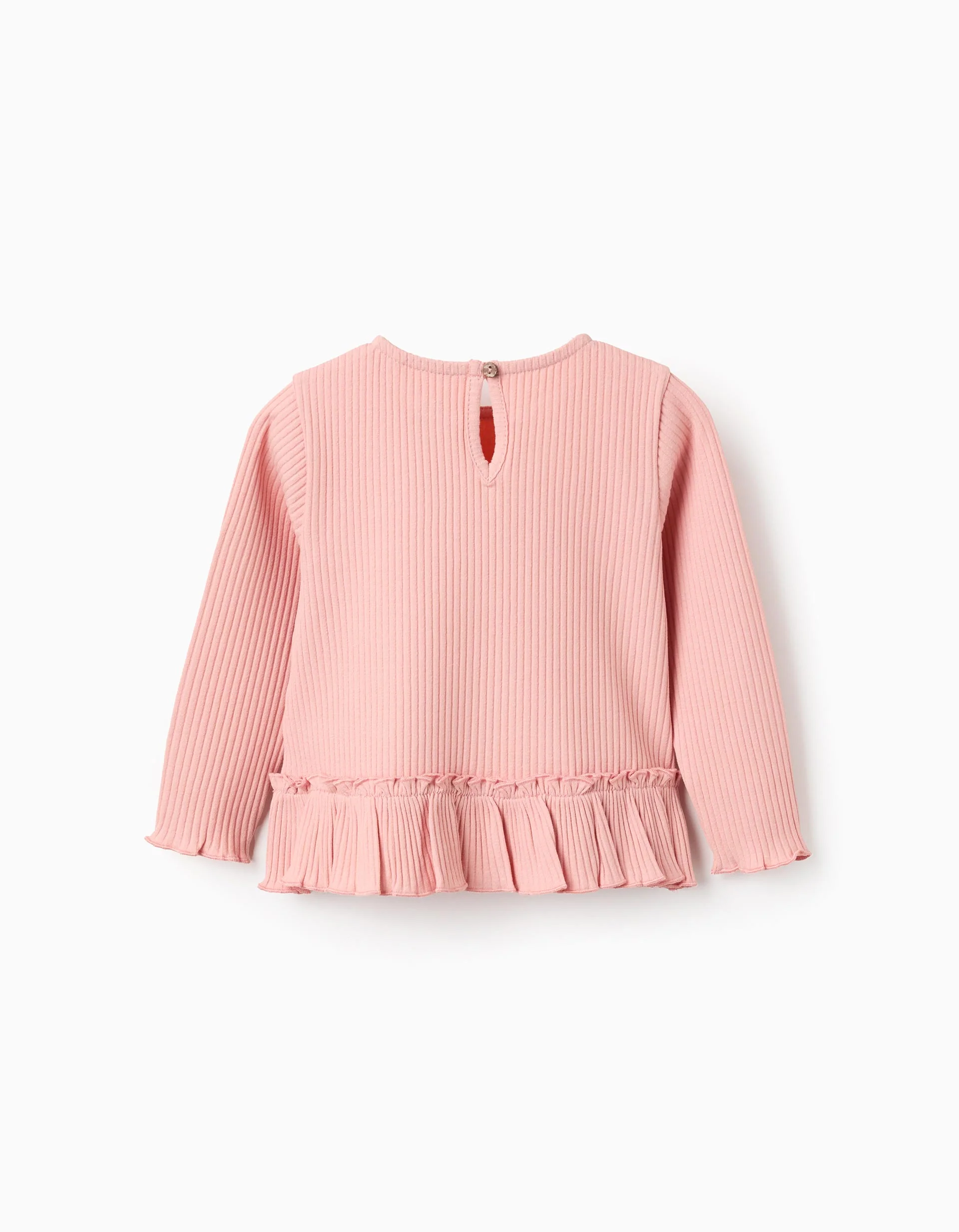 Ribbed Long Sleeve Frill T-shirt for Baby Girls, Pink