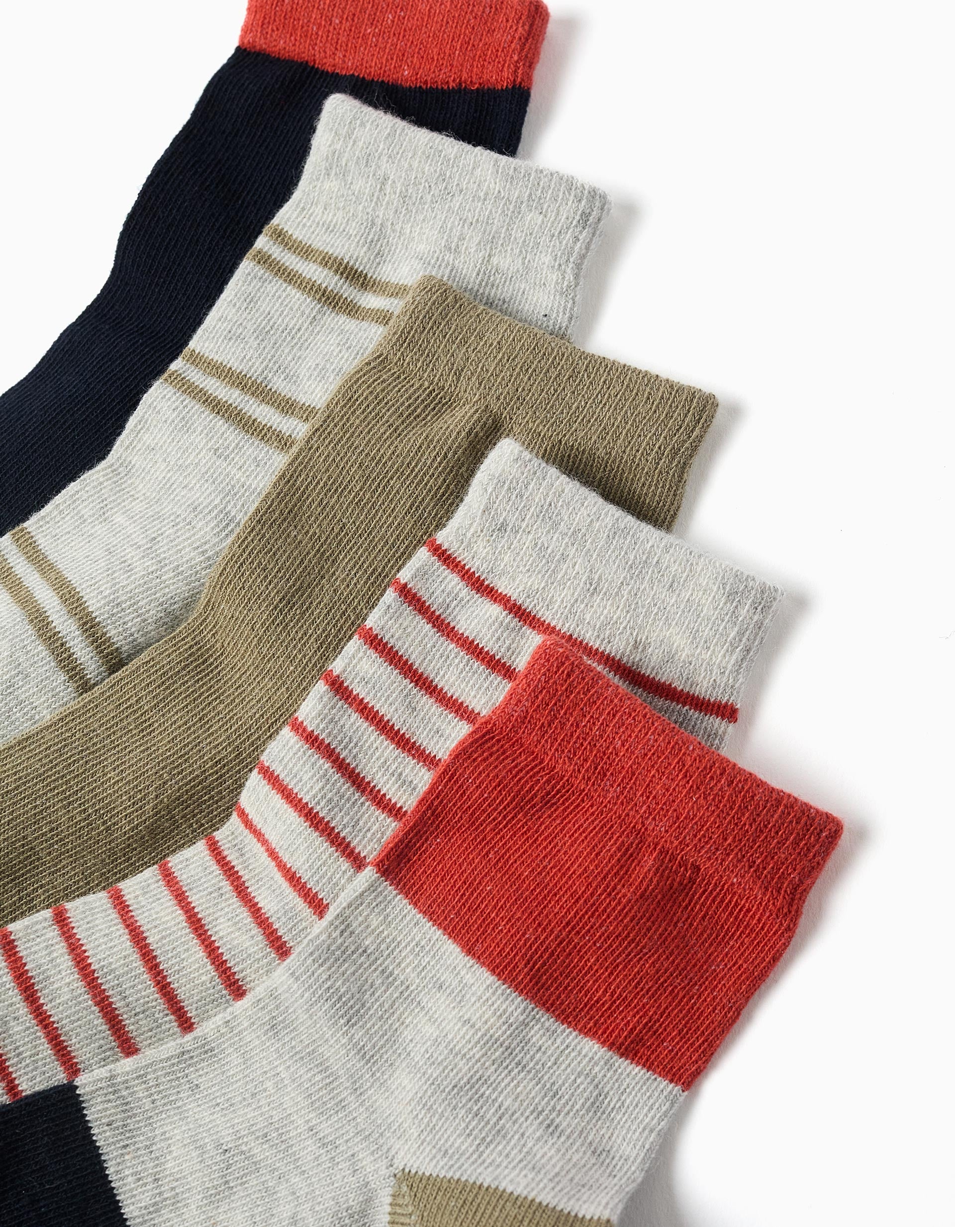 5 pairs of socks with stripes for boys, orange/blue/grey/green