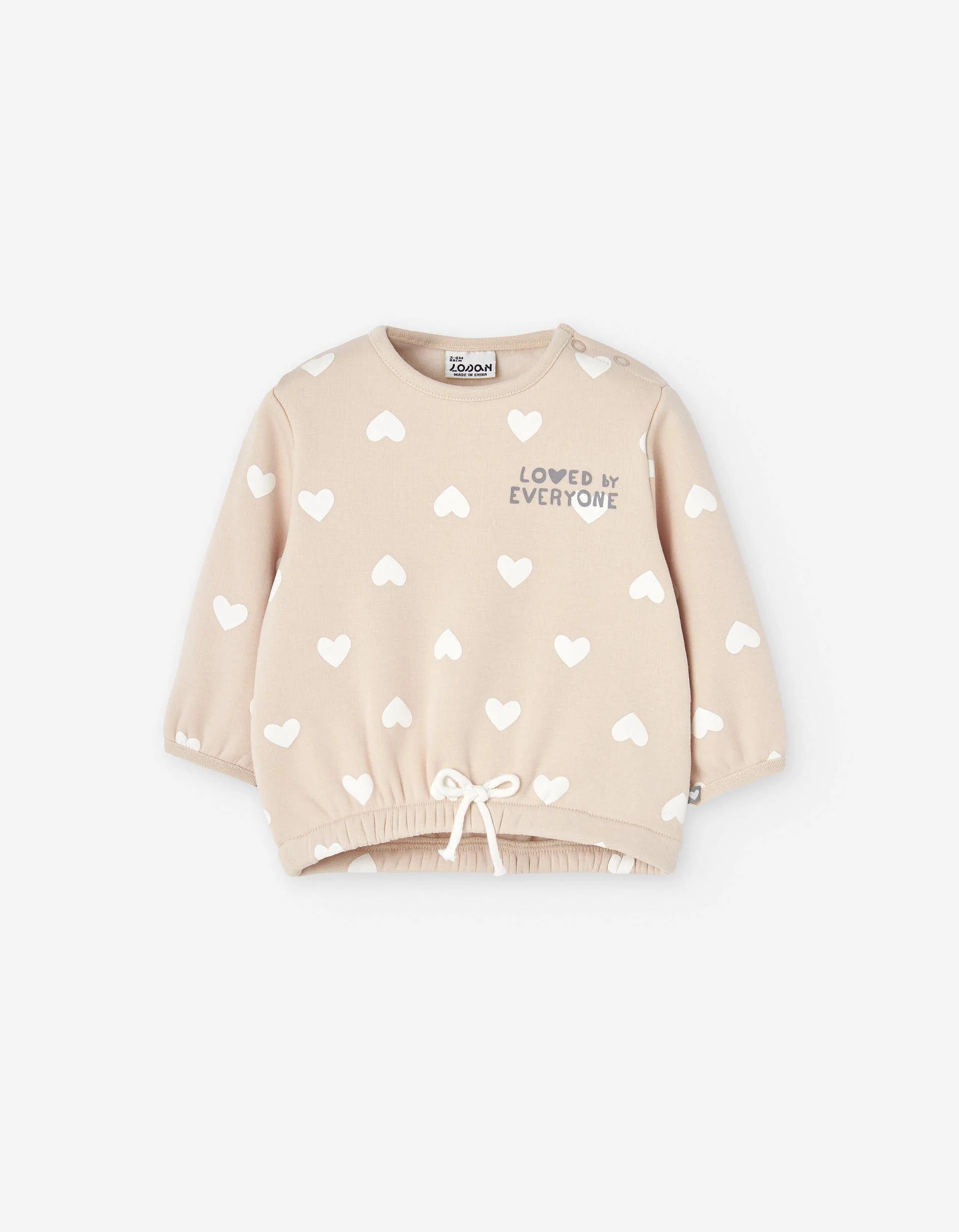 Sweatshirt with plush lining and heart motif for baby girls, beige