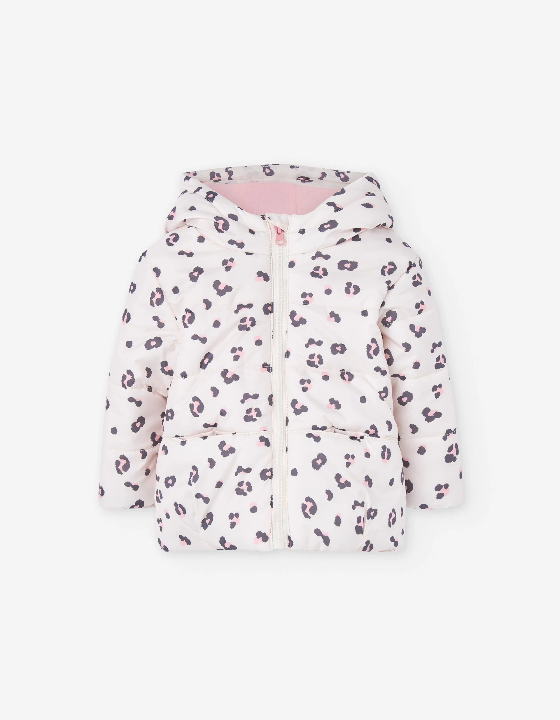 Hooded puffer jacket with fleece lining for baby girls, pink